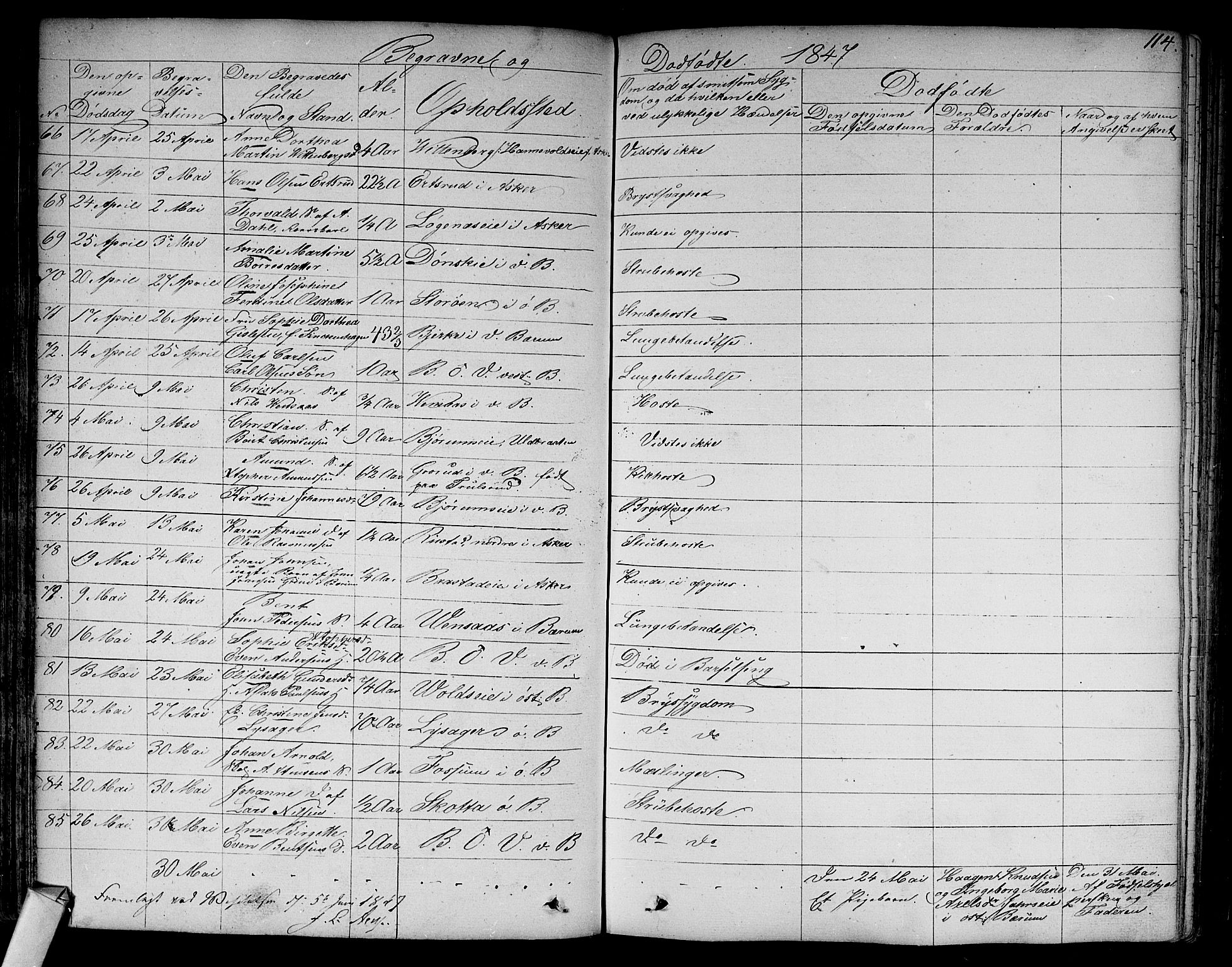 Asker prestekontor Kirkebøker, SAO/A-10256a/F/Fa/L0011: Parish register (official) no. I 11, 1825-1878, p. 114