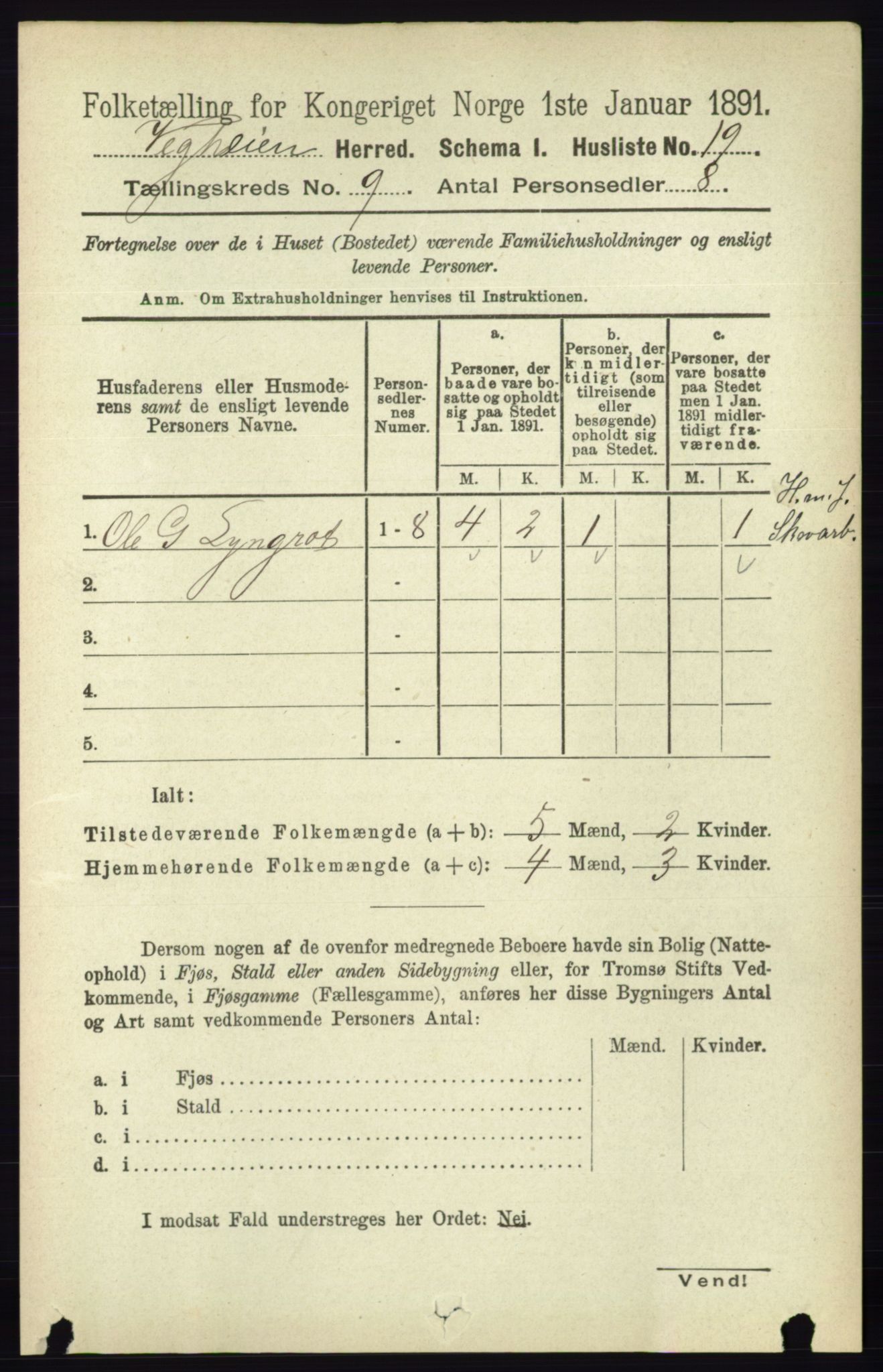 RA, 1891 census for 0912 Vegårshei, 1891, p. 1730