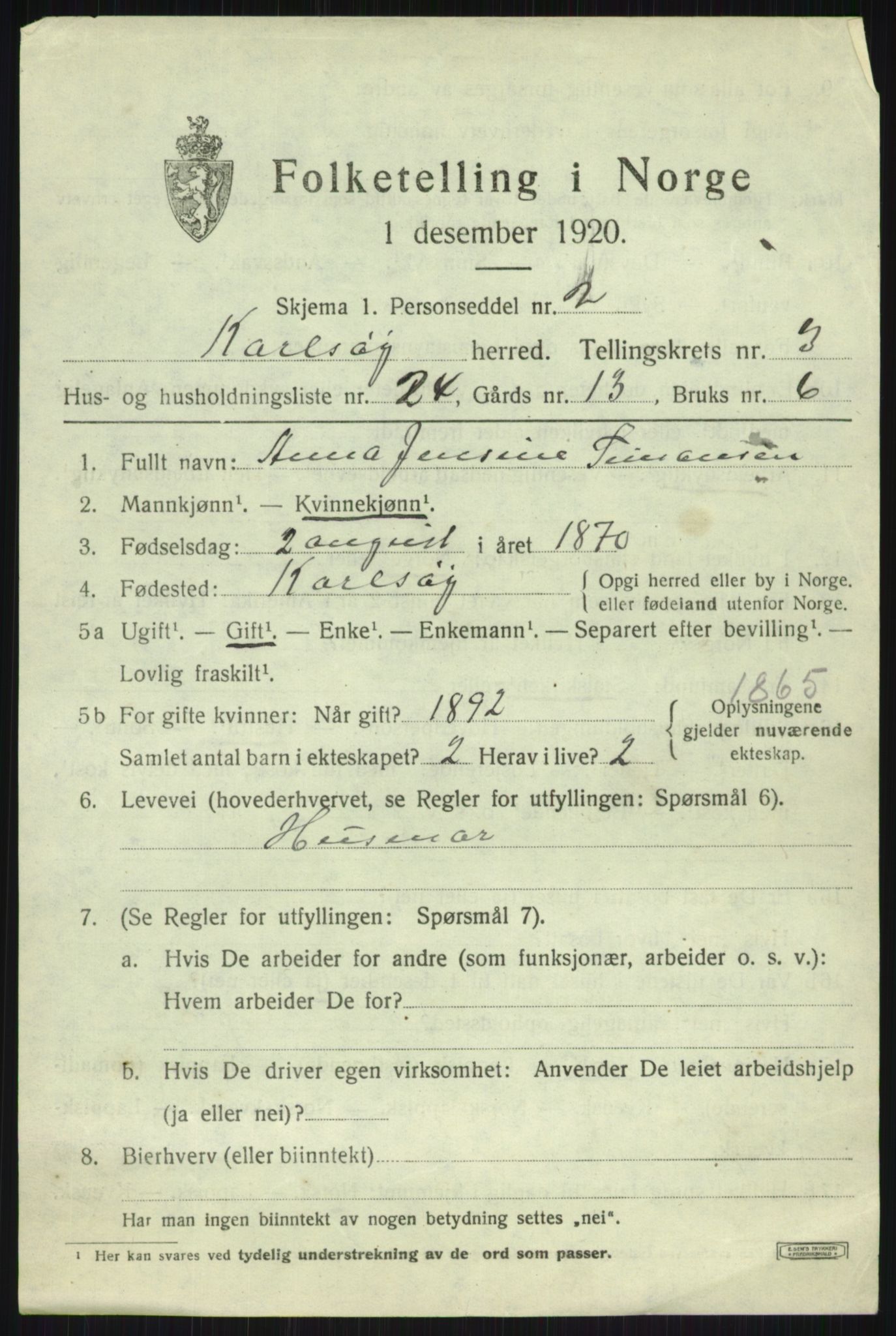 SATØ, 1920 census for Karlsøy, 1920, p. 2016