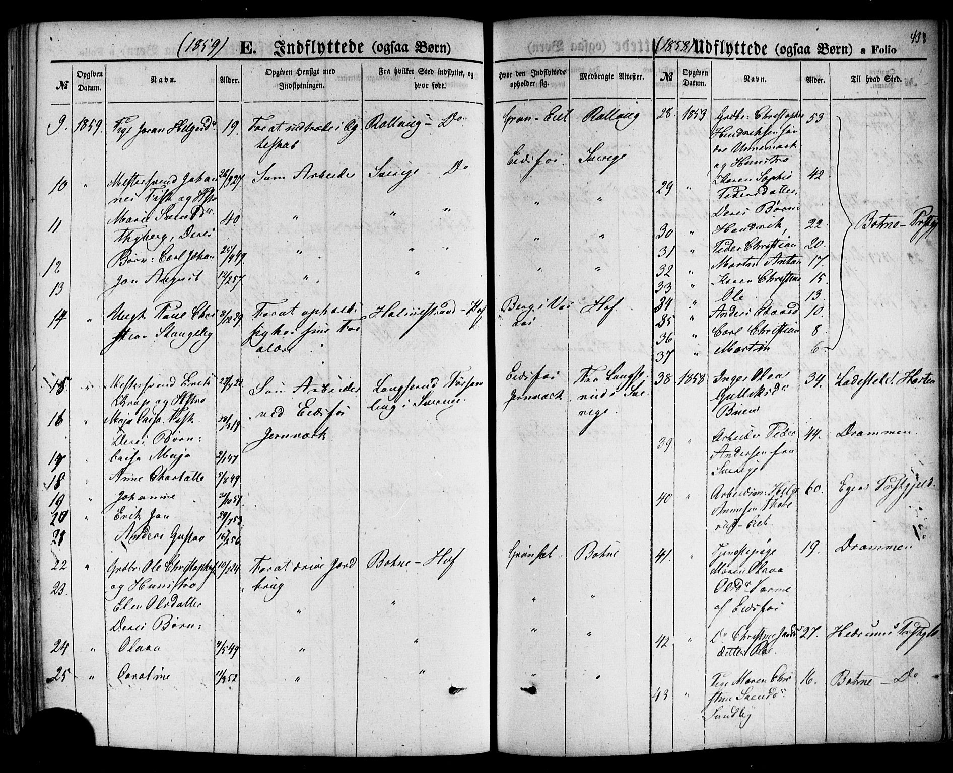 Hof kirkebøker, AV/SAKO-A-64/F/Fa/L0006: Parish register (official) no. I 6, 1851-1877, p. 438