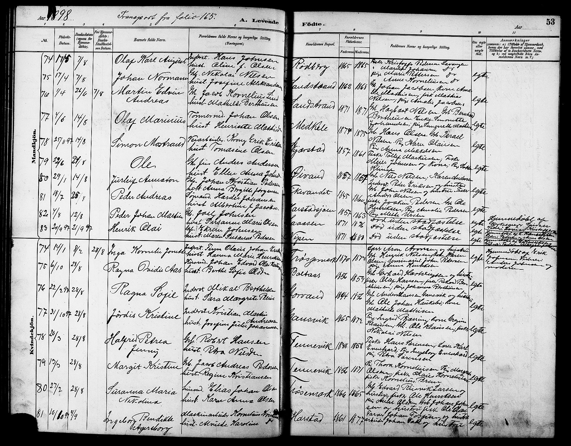 Trondenes sokneprestkontor, AV/SATØ-S-1319/H/Hb/L0011klokker: Parish register (copy) no. 11, 1891-1906, p. 53