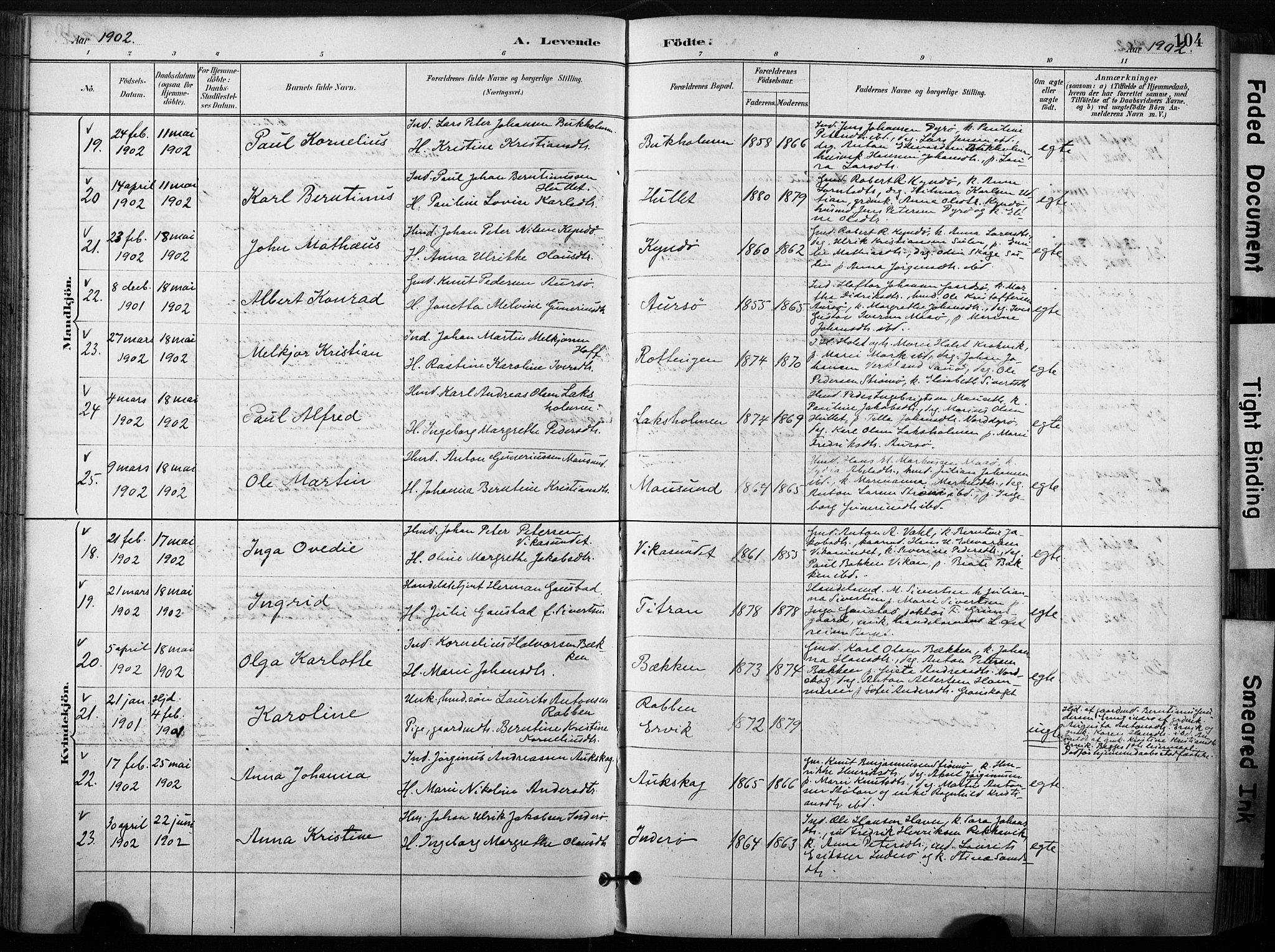 Ministerialprotokoller, klokkerbøker og fødselsregistre - Sør-Trøndelag, AV/SAT-A-1456/640/L0579: Parish register (official) no. 640A04, 1889-1902, p. 104
