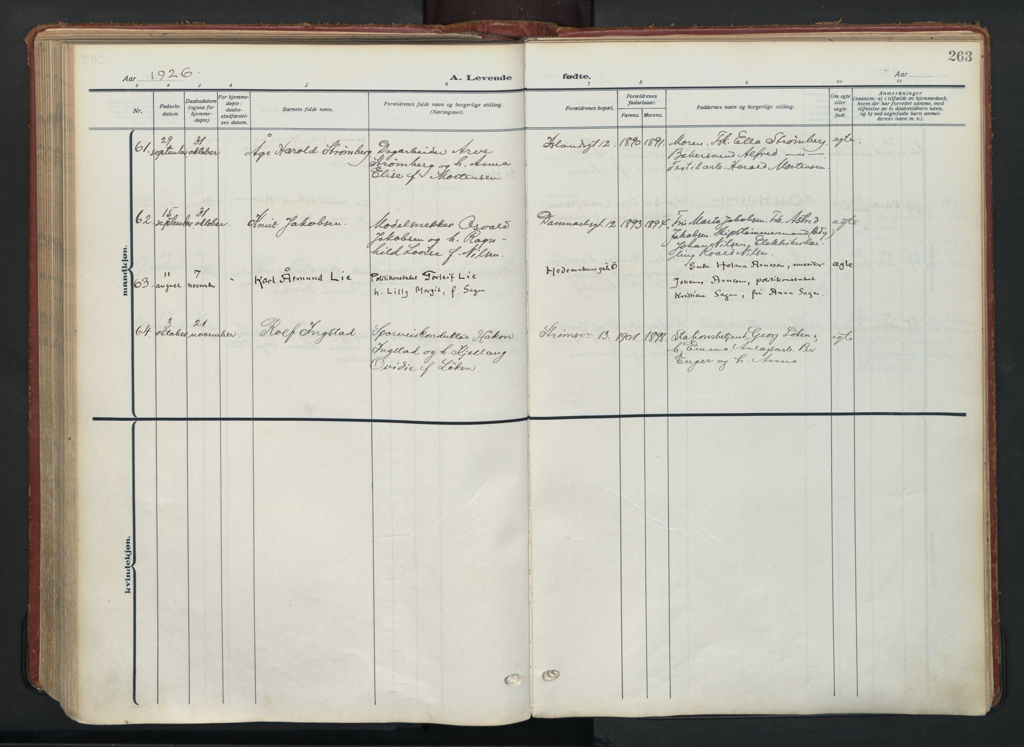 Vålerengen prestekontor Kirkebøker, AV/SAO-A-10878/F/Fa/L0004: Parish register (official) no. 4, 1915-1929, p. 263