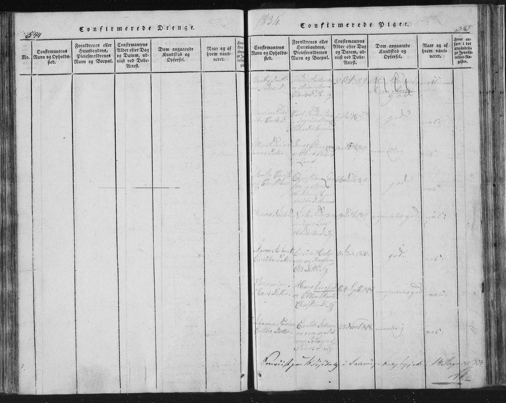 Strømsø kirkebøker, AV/SAKO-A-246/F/Fb/L0004: Parish register (official) no. II 4, 1814-1843, p. 544-545