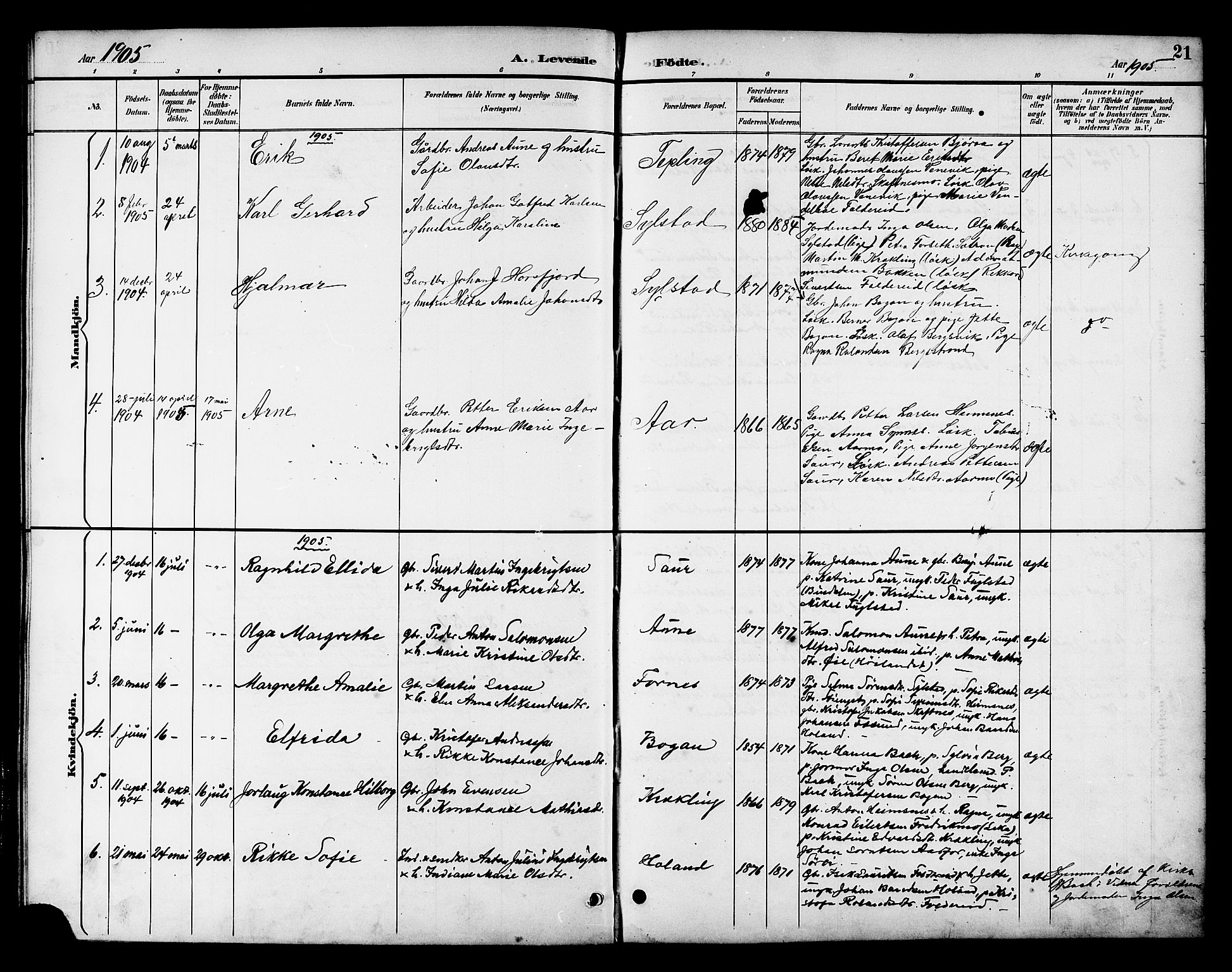 Ministerialprotokoller, klokkerbøker og fødselsregistre - Nord-Trøndelag, SAT/A-1458/783/L0662: Parish register (copy) no. 783C02, 1894-1919, p. 21