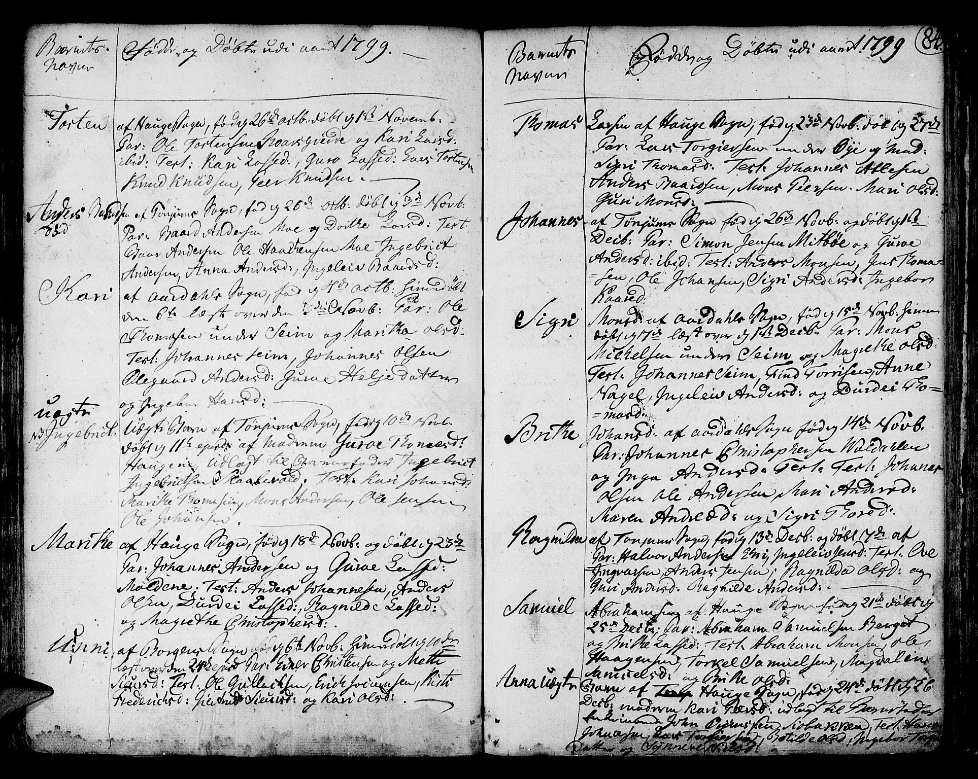 Lærdal sokneprestembete, SAB/A-81201: Parish register (official) no. A 3, 1783-1804, p. 84