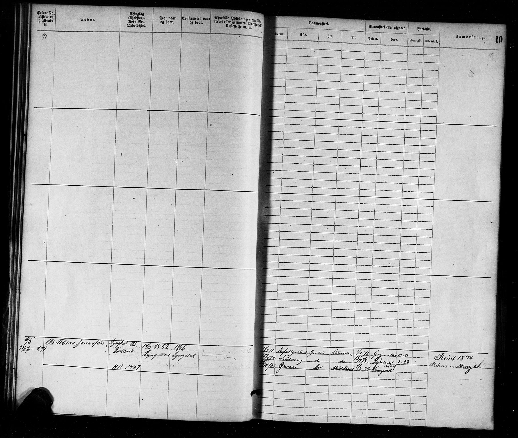 Farsund mønstringskrets, AV/SAK-2031-0017/F/Fa/L0001: Annotasjonsrulle nr 1-1920 med register, M-1, 1869-1877, p. 45