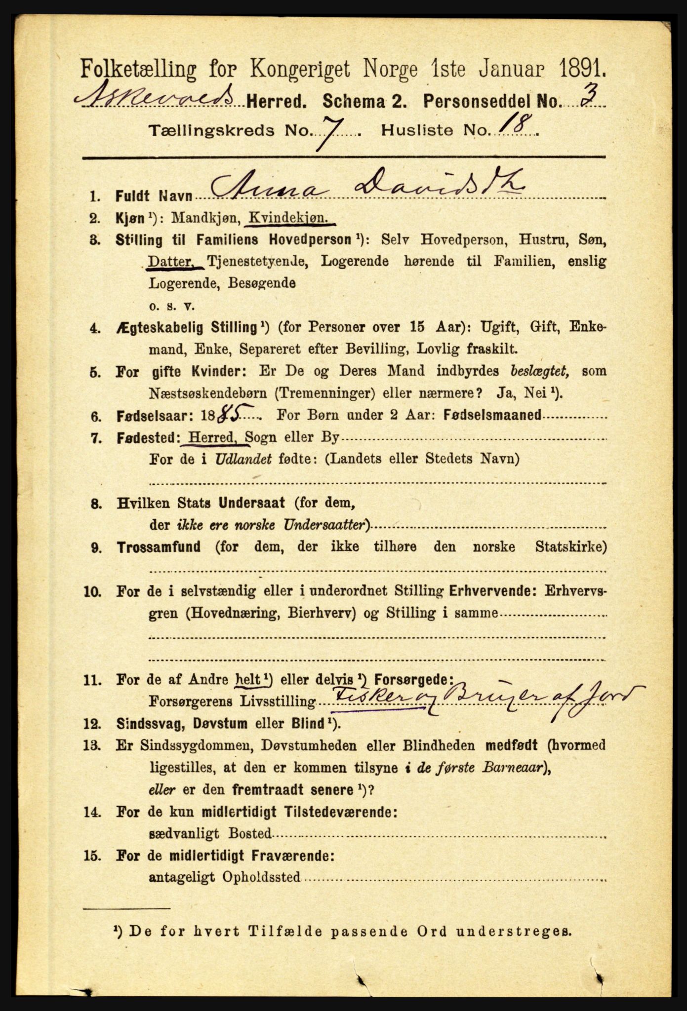 RA, 1891 census for 1428 Askvoll, 1891, p. 2011