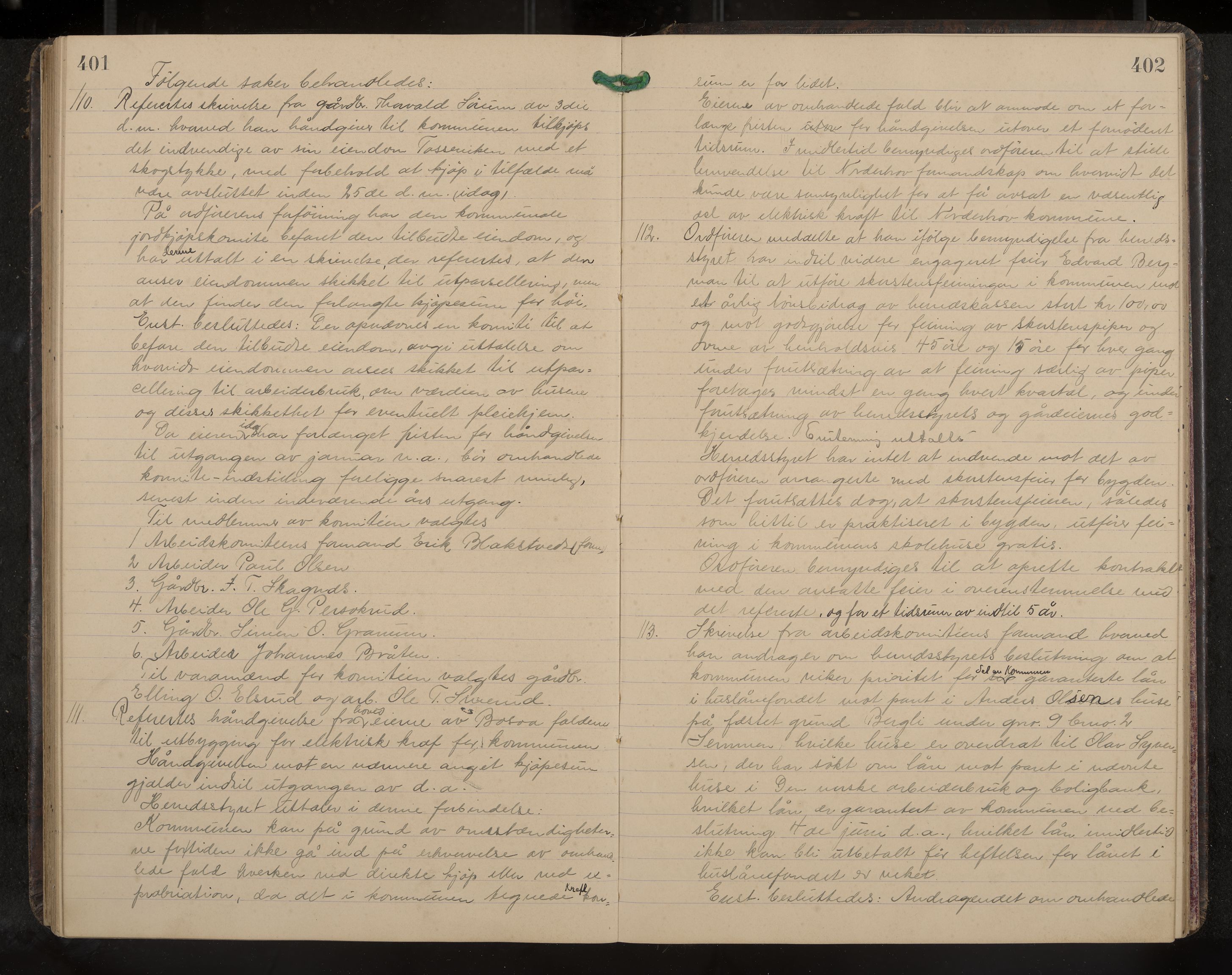 Ådal formannskap og sentraladministrasjon, IKAK/0614021/A/Aa/L0003: Møtebok, 1907-1914, p. 401-402