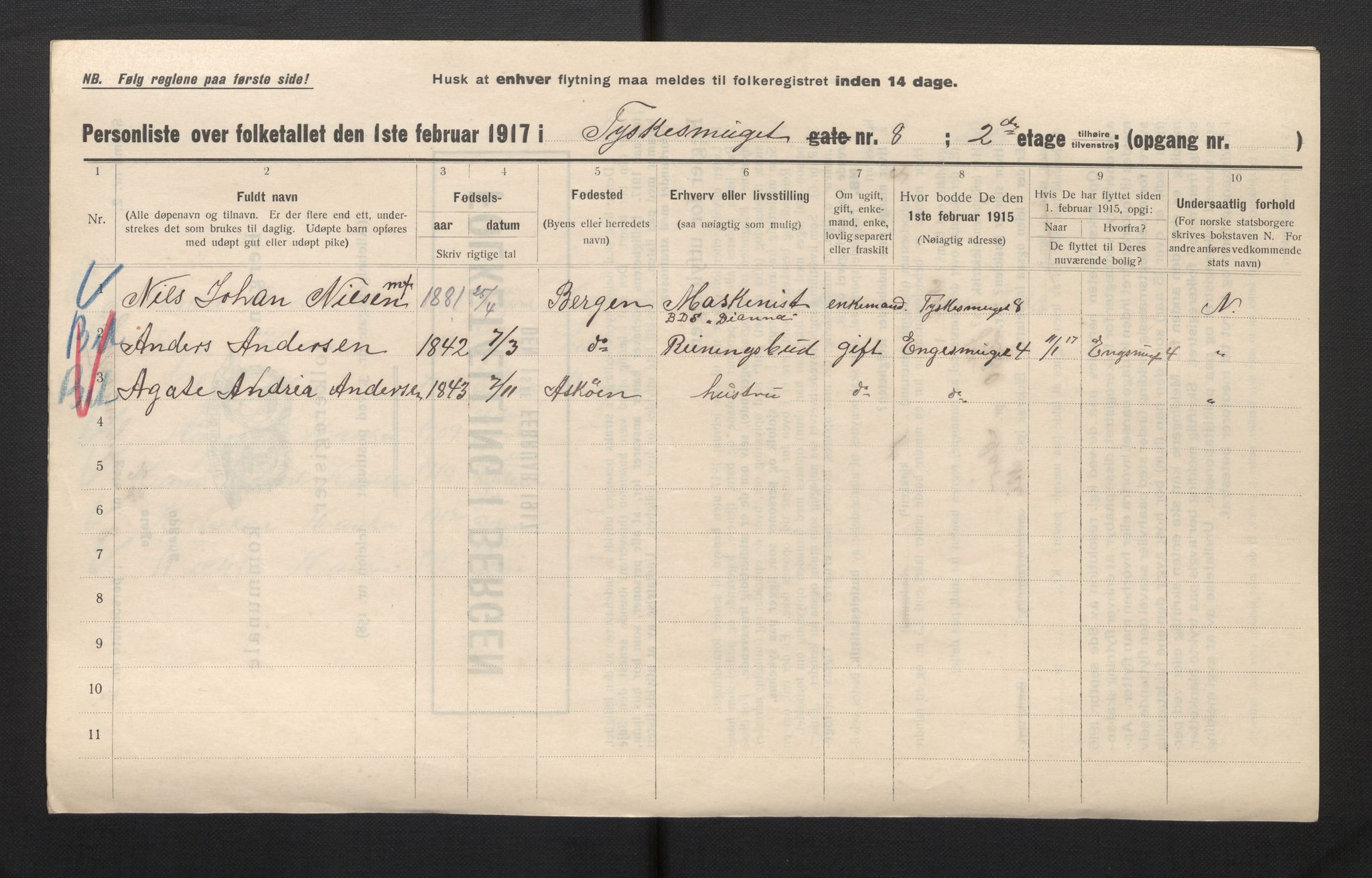 SAB, Municipal Census 1917 for Bergen, 1917, p. 43273