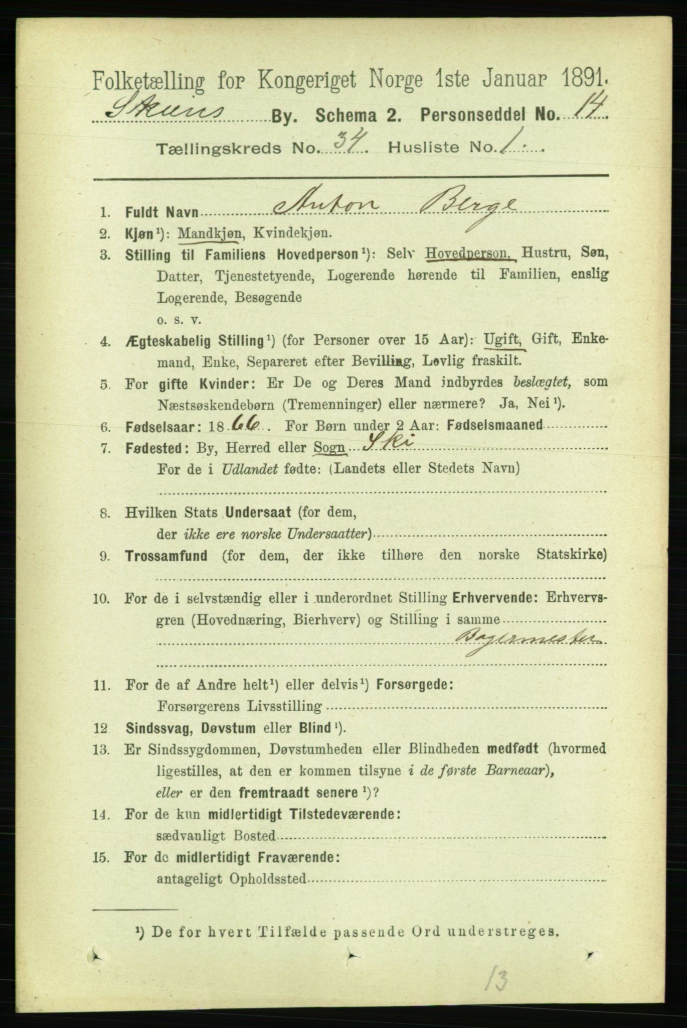 RA, 1891 census for 0806 Skien, 1891, p. 7721