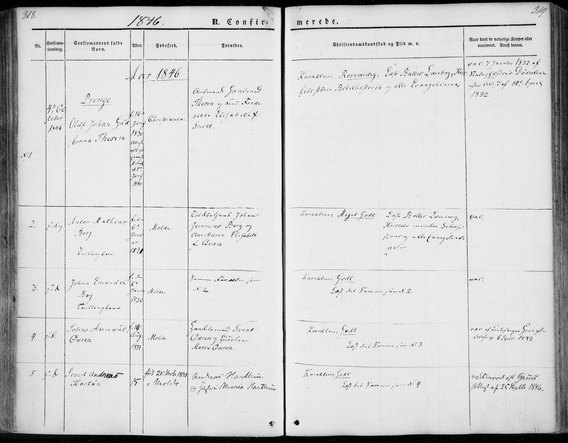 Ministerialprotokoller, klokkerbøker og fødselsregistre - Møre og Romsdal, AV/SAT-A-1454/558/L0689: Parish register (official) no. 558A03, 1843-1872, p. 318-319