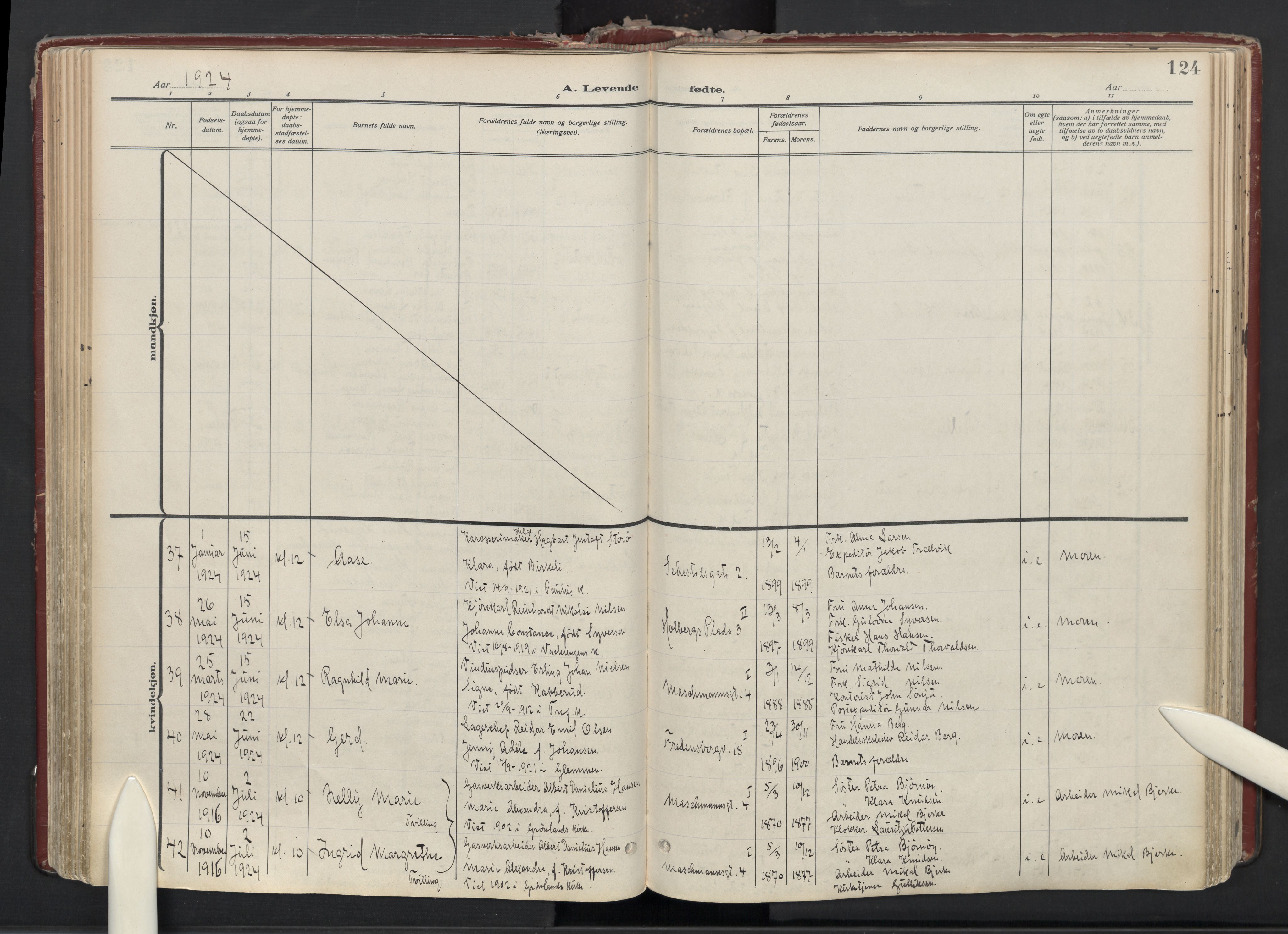 Trefoldighet prestekontor Kirkebøker, AV/SAO-A-10882/F/Fa/L0008: Parish register (official) no. I 8, 1914-1940, p. 124