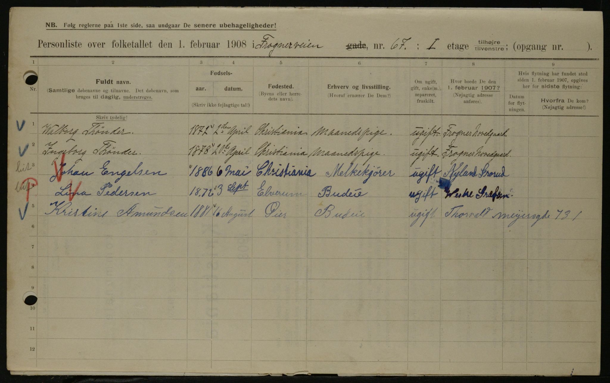 OBA, Municipal Census 1908 for Kristiania, 1908, p. 25190