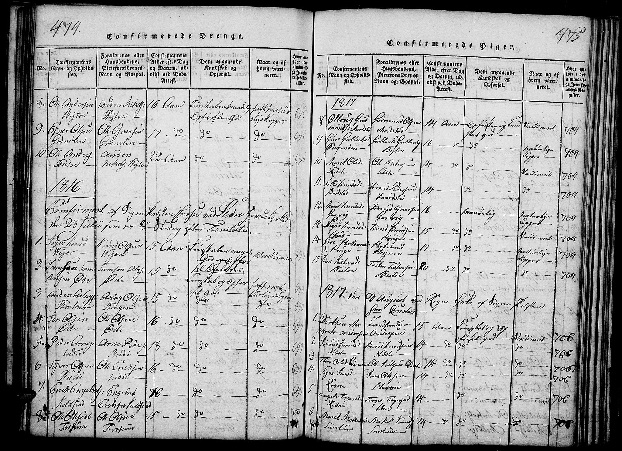Slidre prestekontor, SAH/PREST-134/H/Ha/Haa/L0002: Parish register (official) no. 2, 1814-1830, p. 474-475