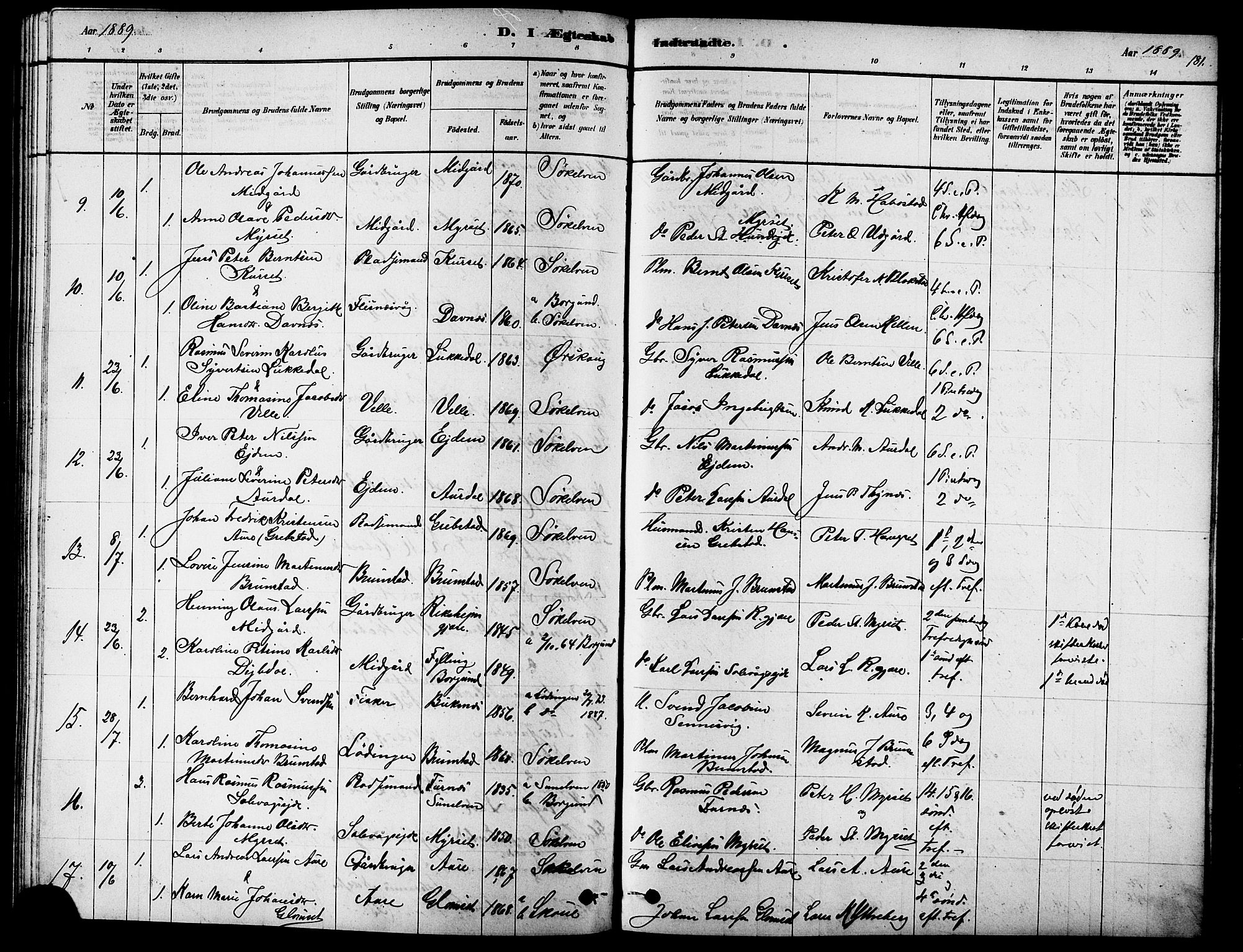 Ministerialprotokoller, klokkerbøker og fødselsregistre - Møre og Romsdal, SAT/A-1454/523/L0339: Parish register (copy) no. 523C02, 1878-1891, p. 181