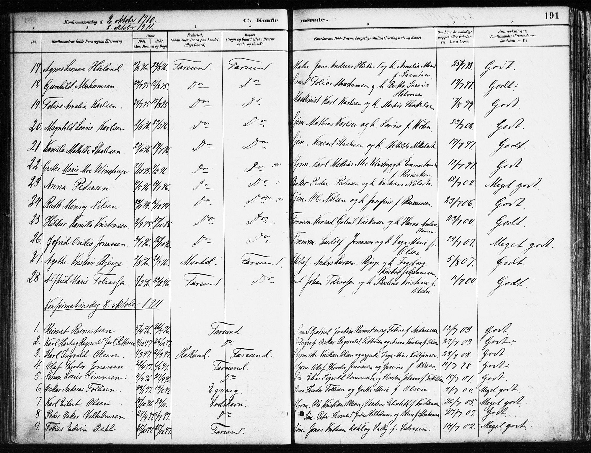 Farsund sokneprestkontor, SAK/1111-0009/F/Fa/L0006: Parish register (official) no. A 6, 1887-1920, p. 191