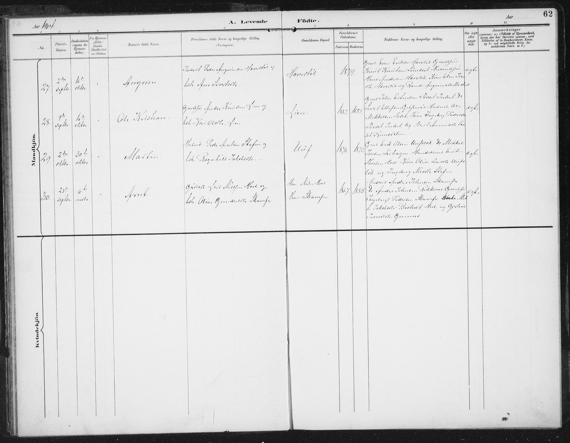 Ministerialprotokoller, klokkerbøker og fødselsregistre - Sør-Trøndelag, AV/SAT-A-1456/674/L0872: Parish register (official) no. 674A04, 1897-1907, p. 62