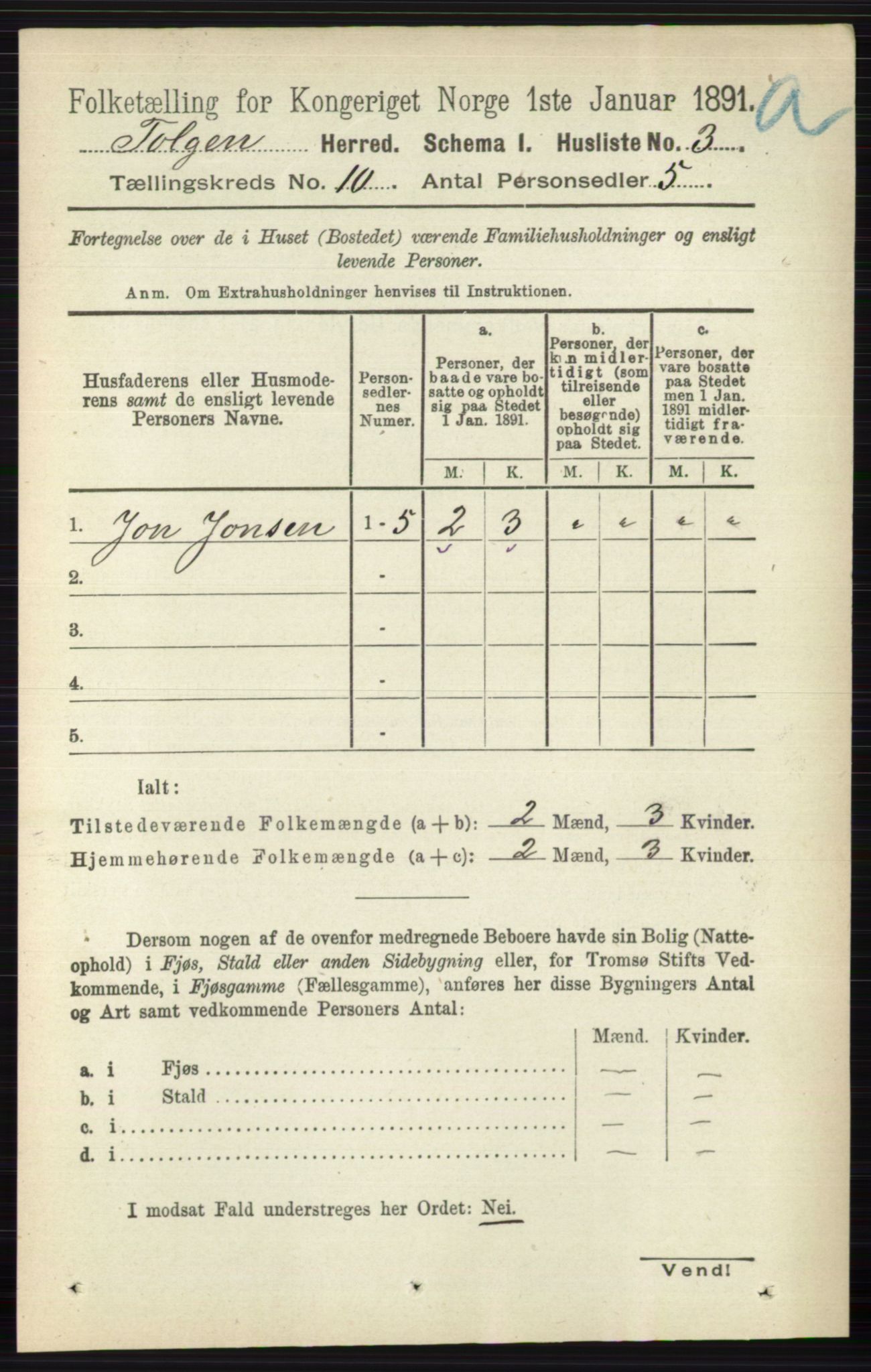 RA, 1891 census for 0436 Tolga, 1891, p. 2625