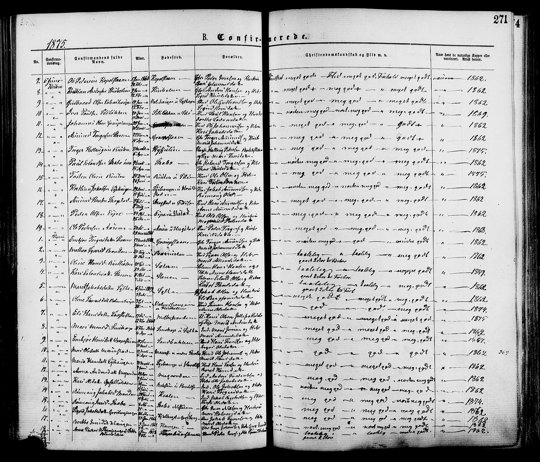 Nord-Fron prestekontor, AV/SAH-PREST-080/H/Ha/Haa/L0002: Parish register (official) no. 2, 1865-1883, p. 271