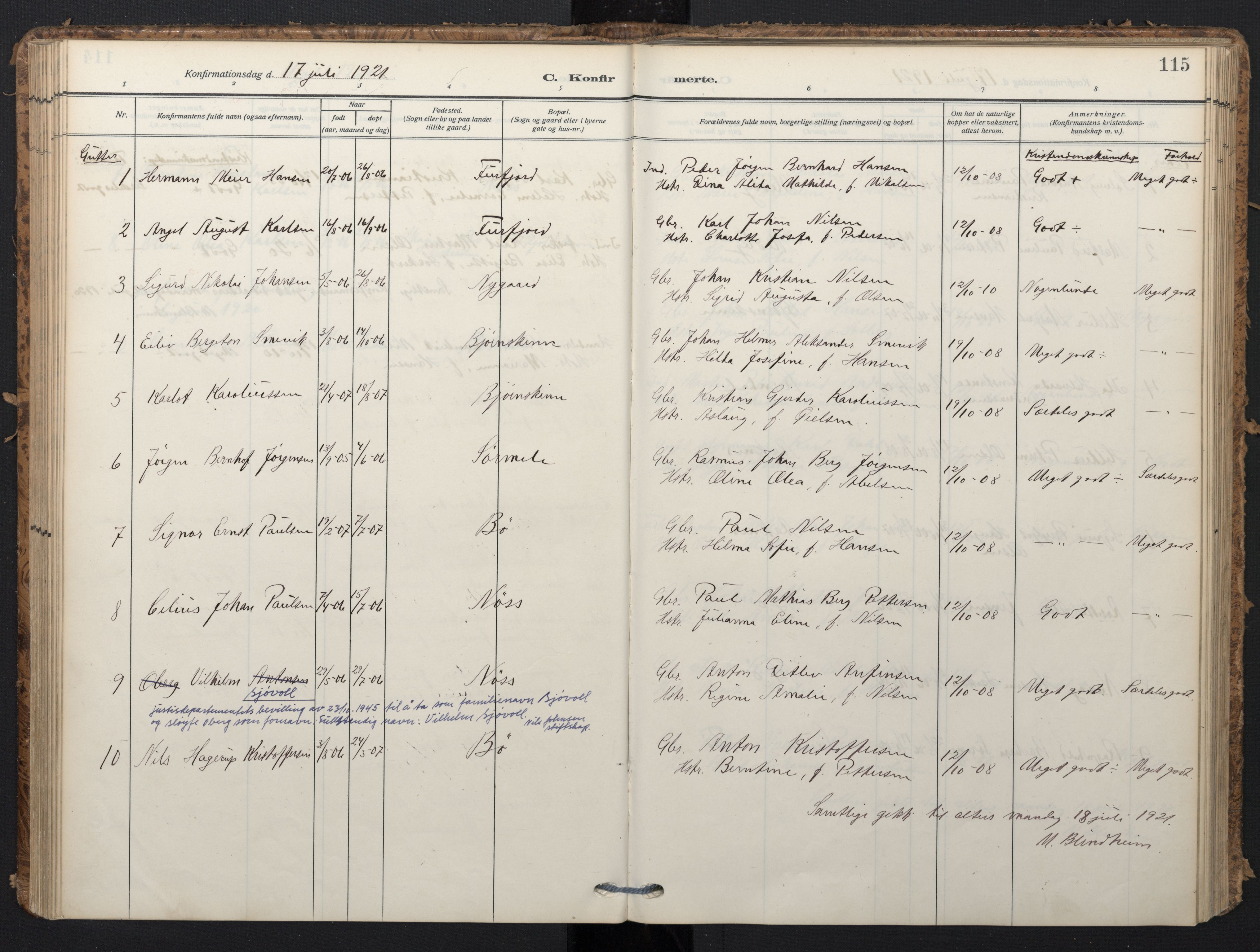 Ministerialprotokoller, klokkerbøker og fødselsregistre - Nordland, SAT/A-1459/898/L1423: Parish register (official) no. 898A03, 1909-1928, p. 115