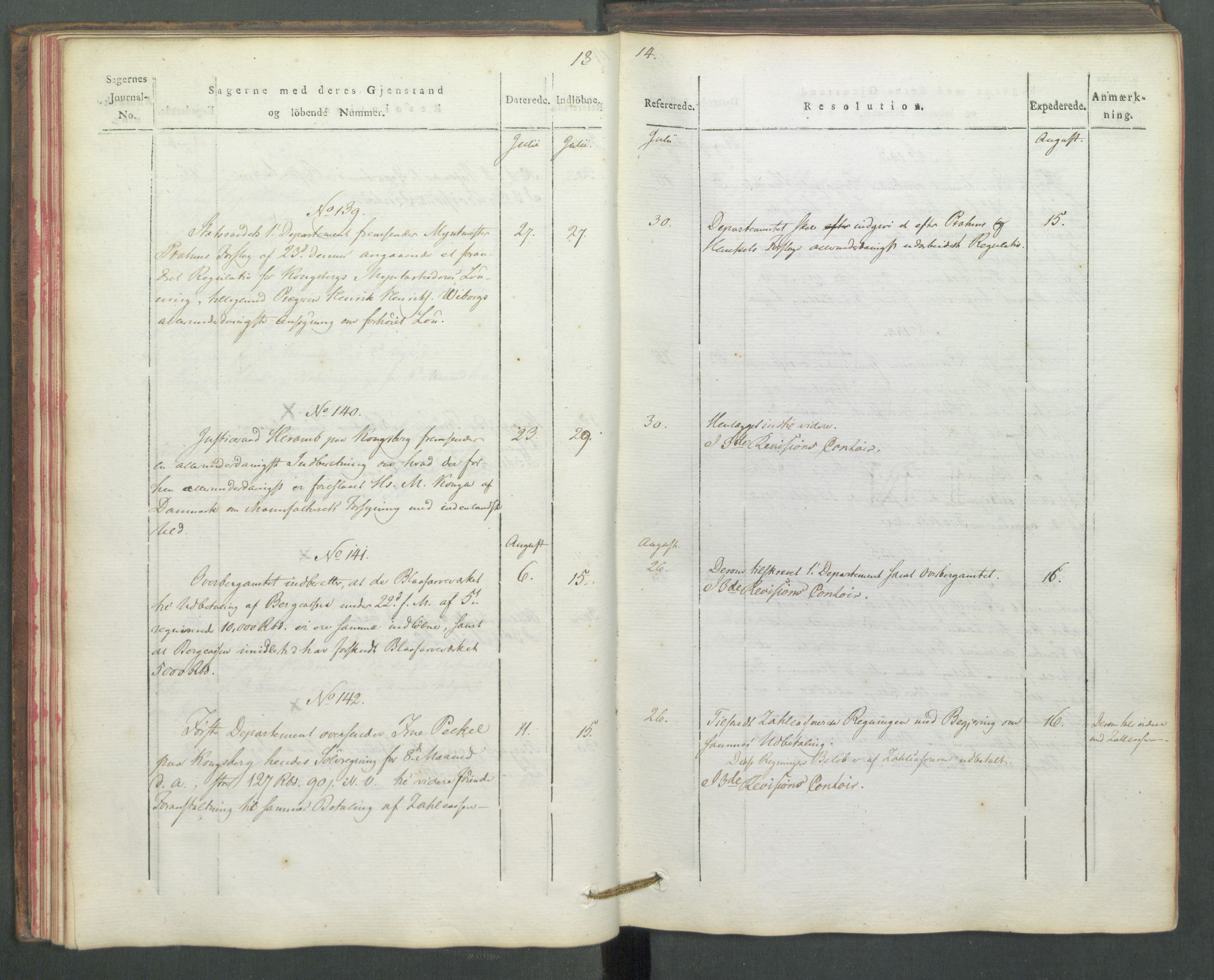 Departementene i 1814, RA/S-3899/Fe/L0054: Journal, 1814