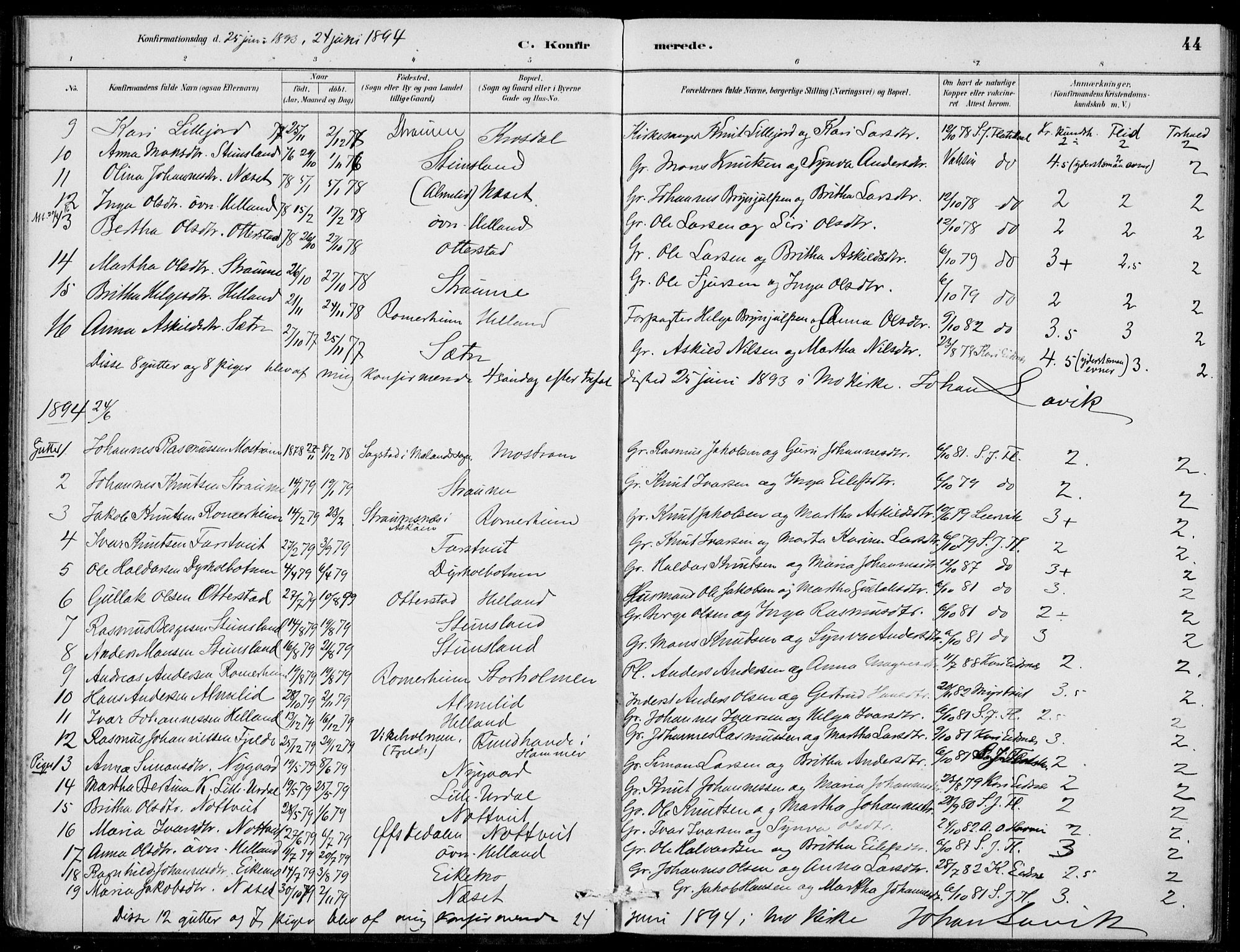 Hosanger sokneprestembete, SAB/A-75801/H/Haa: Parish register (official) no. C  1, 1880-1900, p. 44