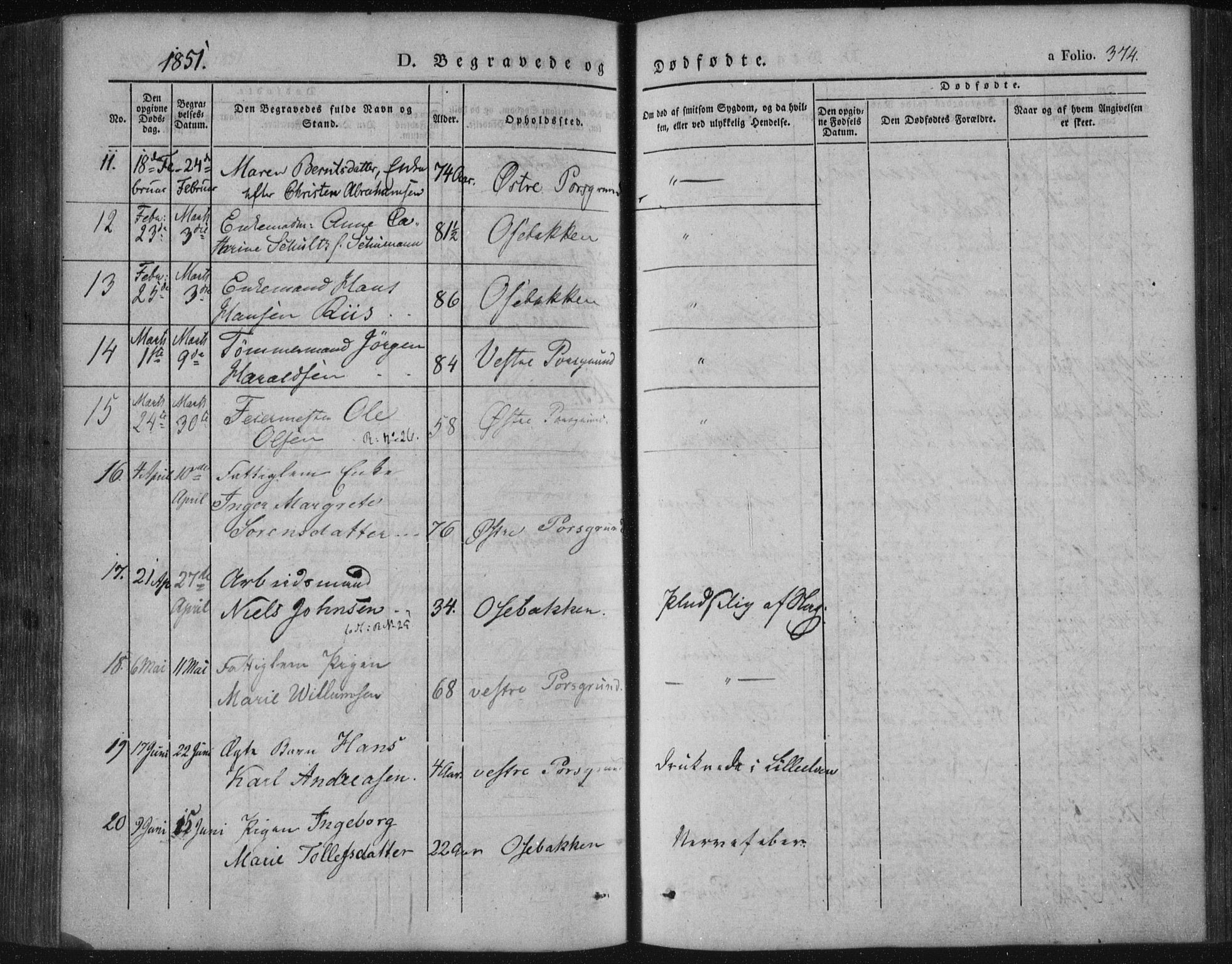 Porsgrunn kirkebøker , SAKO/A-104/F/Fa/L0006: Parish register (official) no. 6, 1841-1857, p. 374