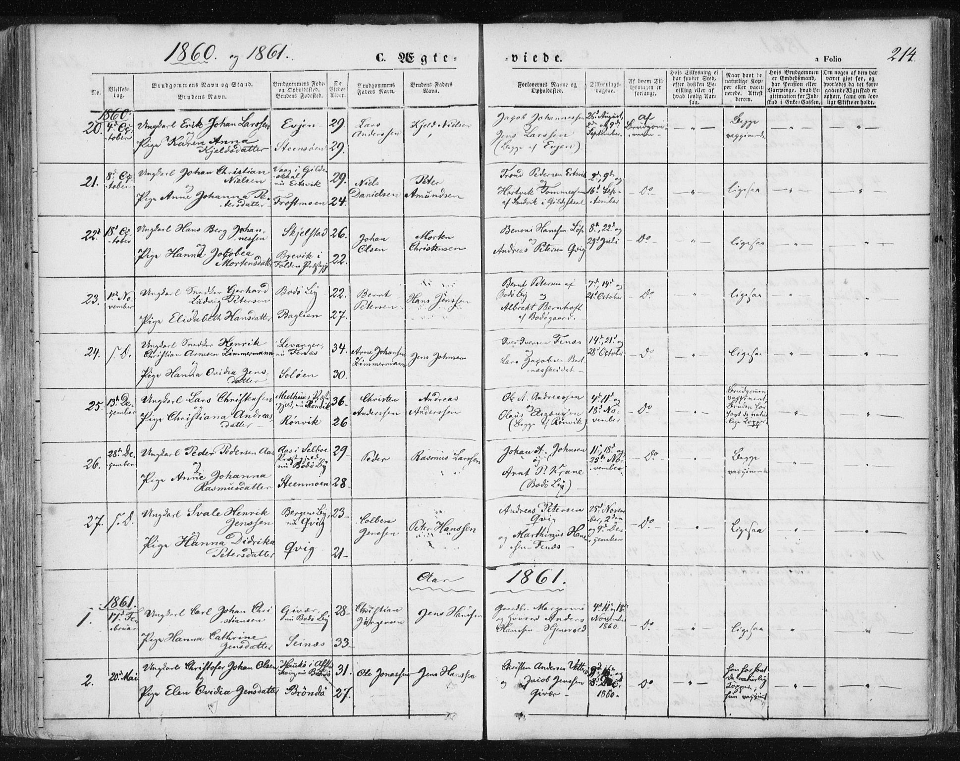 Ministerialprotokoller, klokkerbøker og fødselsregistre - Nordland, SAT/A-1459/801/L0007: Parish register (official) no. 801A07, 1845-1863, p. 214