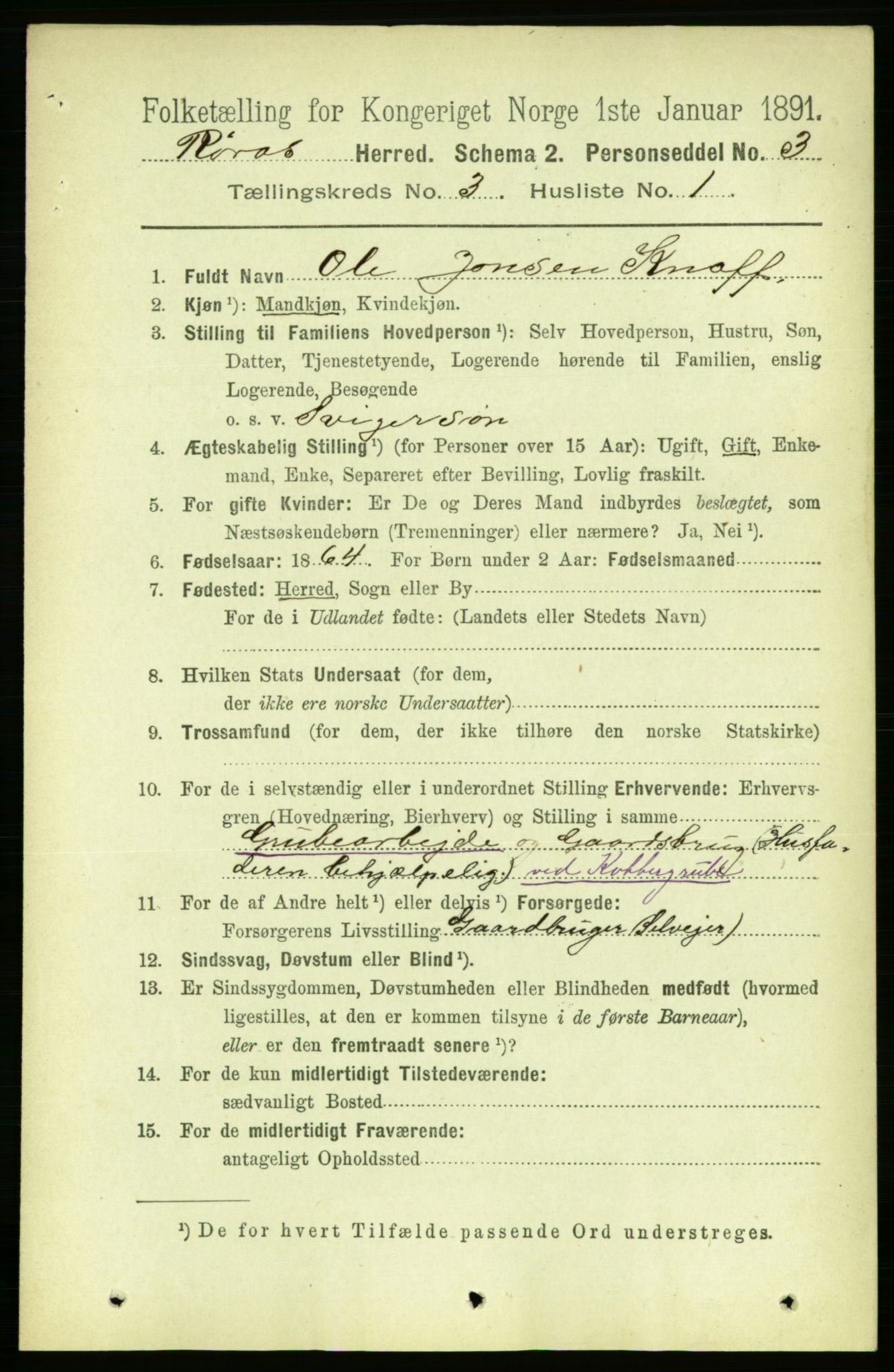 RA, 1891 census for 1640 Røros, 1891, p. 526