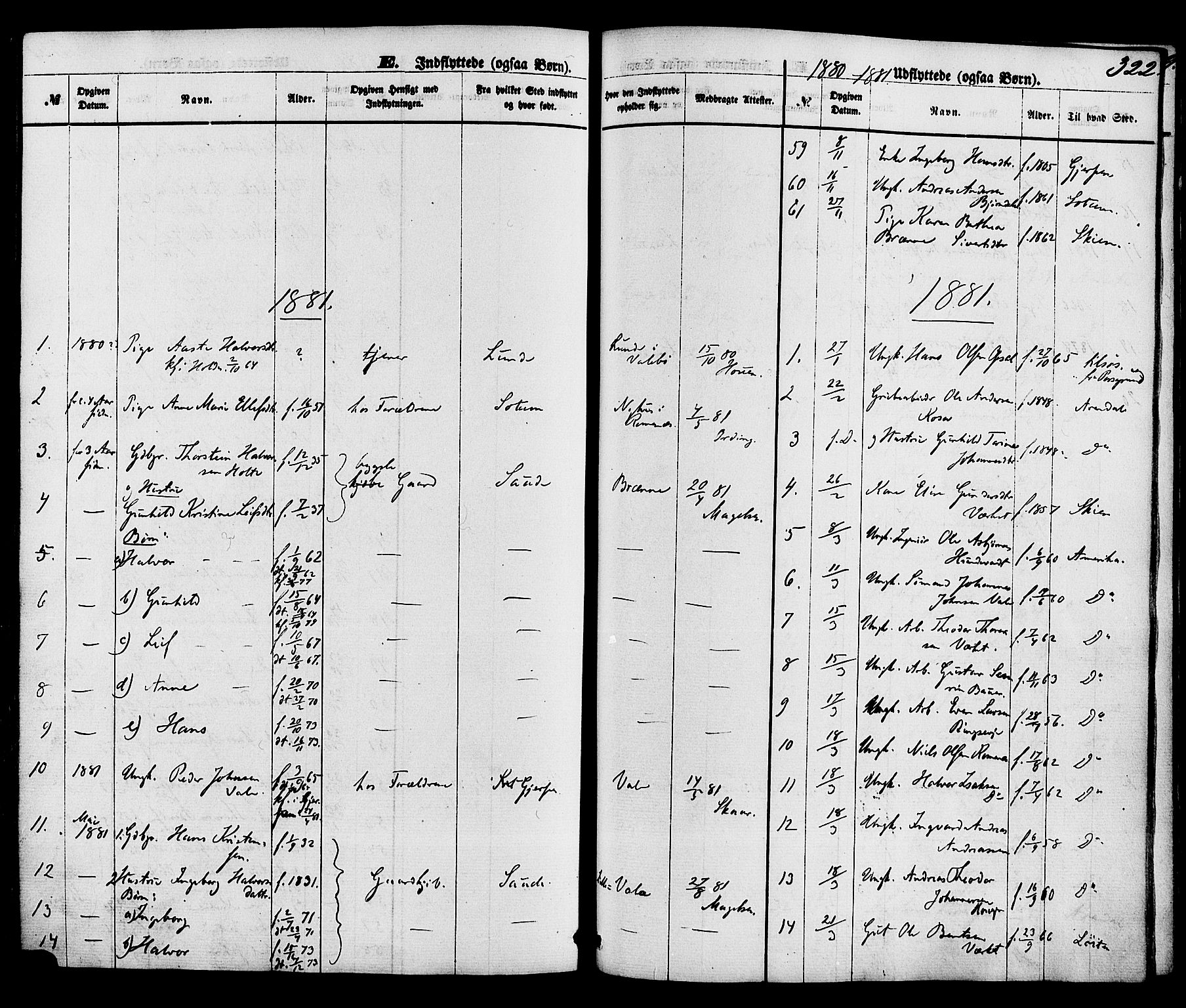 Holla kirkebøker, AV/SAKO-A-272/F/Fa/L0007: Parish register (official) no. 7, 1869-1881, p. 322