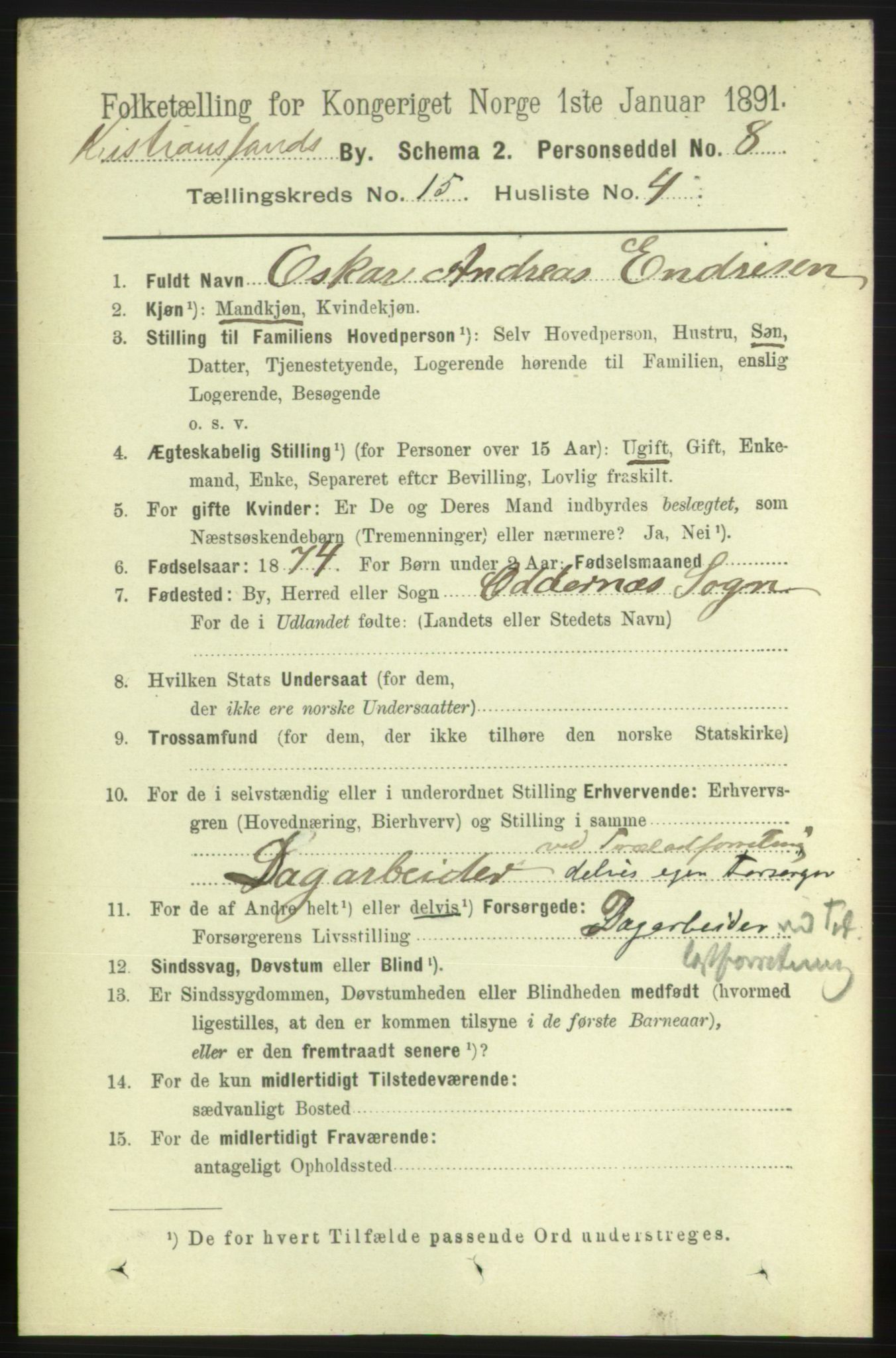 RA, 1891 census for 1001 Kristiansand, 1891, p. 6340