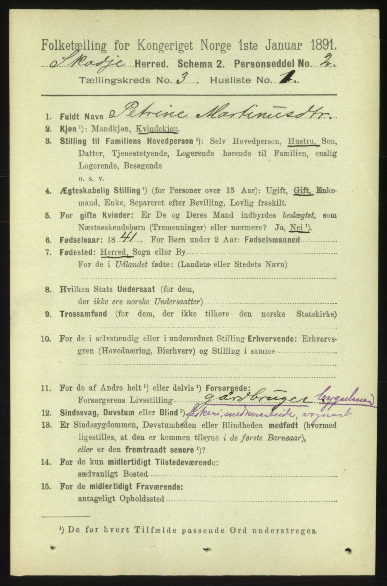 RA, 1891 census for 1529 Skodje, 1891, p. 454