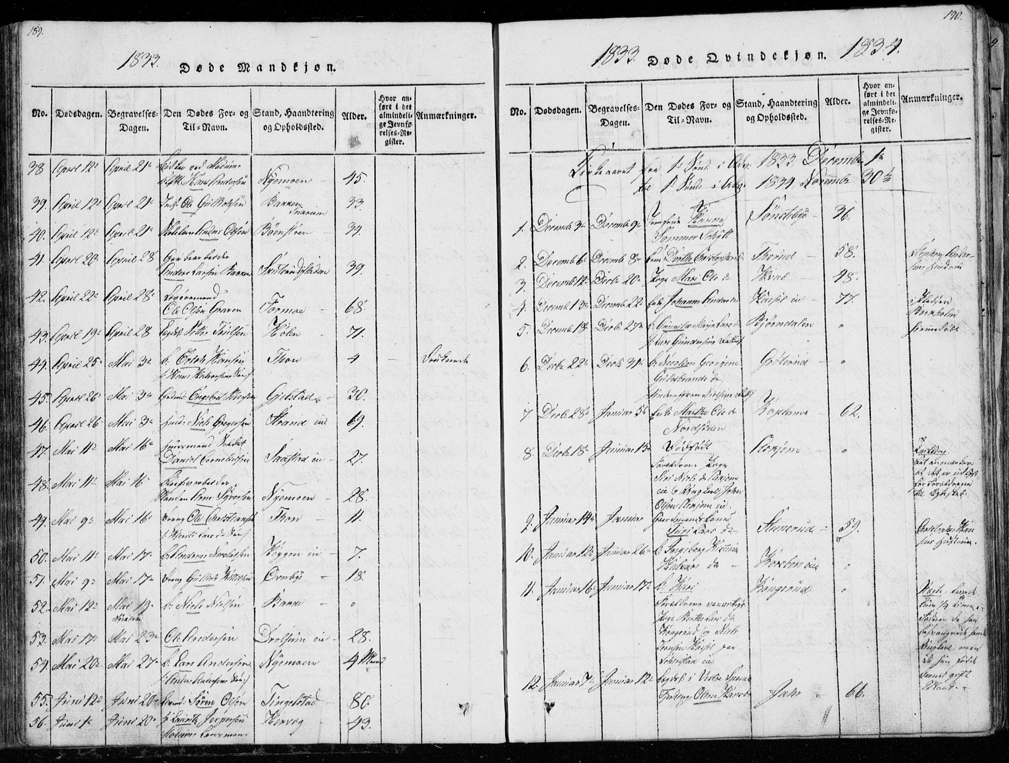 Modum kirkebøker, SAKO/A-234/G/Ga/L0003: Parish register (copy) no. I 3, 1832-1842, p. 189-190