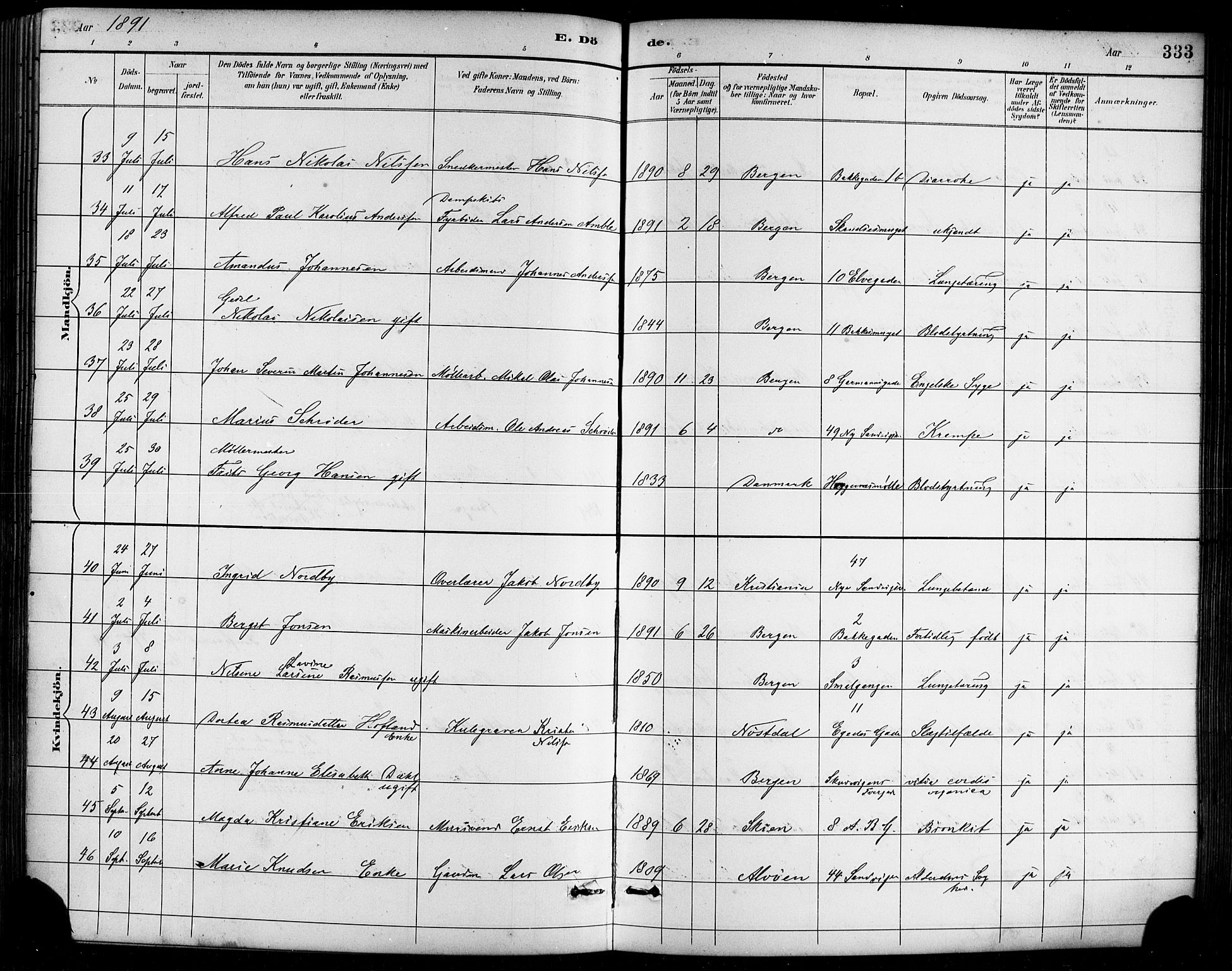 Sandviken Sokneprestembete, AV/SAB-A-77601/H/Hb/L0002: Parish register (copy) no. A 3, 1888-1902, p. 333