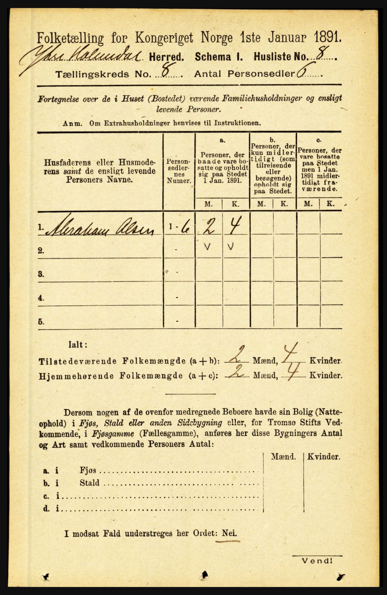 RA, 1891 census for 1429 Ytre Holmedal, 1891, p. 1727