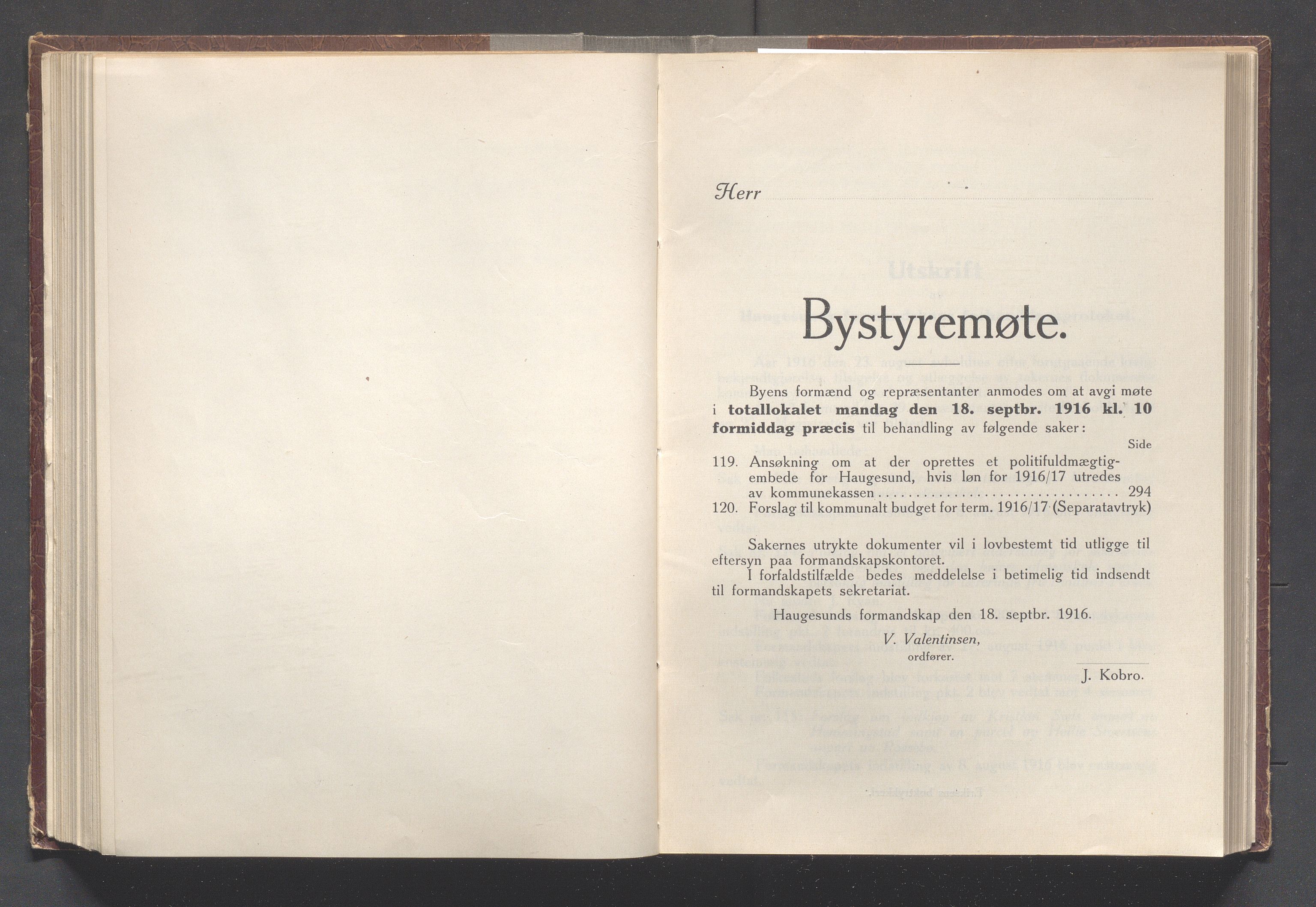 Haugesund kommune - Formannskapet og Bystyret, IKAR/A-740/A/Abb/L0002: Bystyreforhandlinger, 1908-1917, p. 819