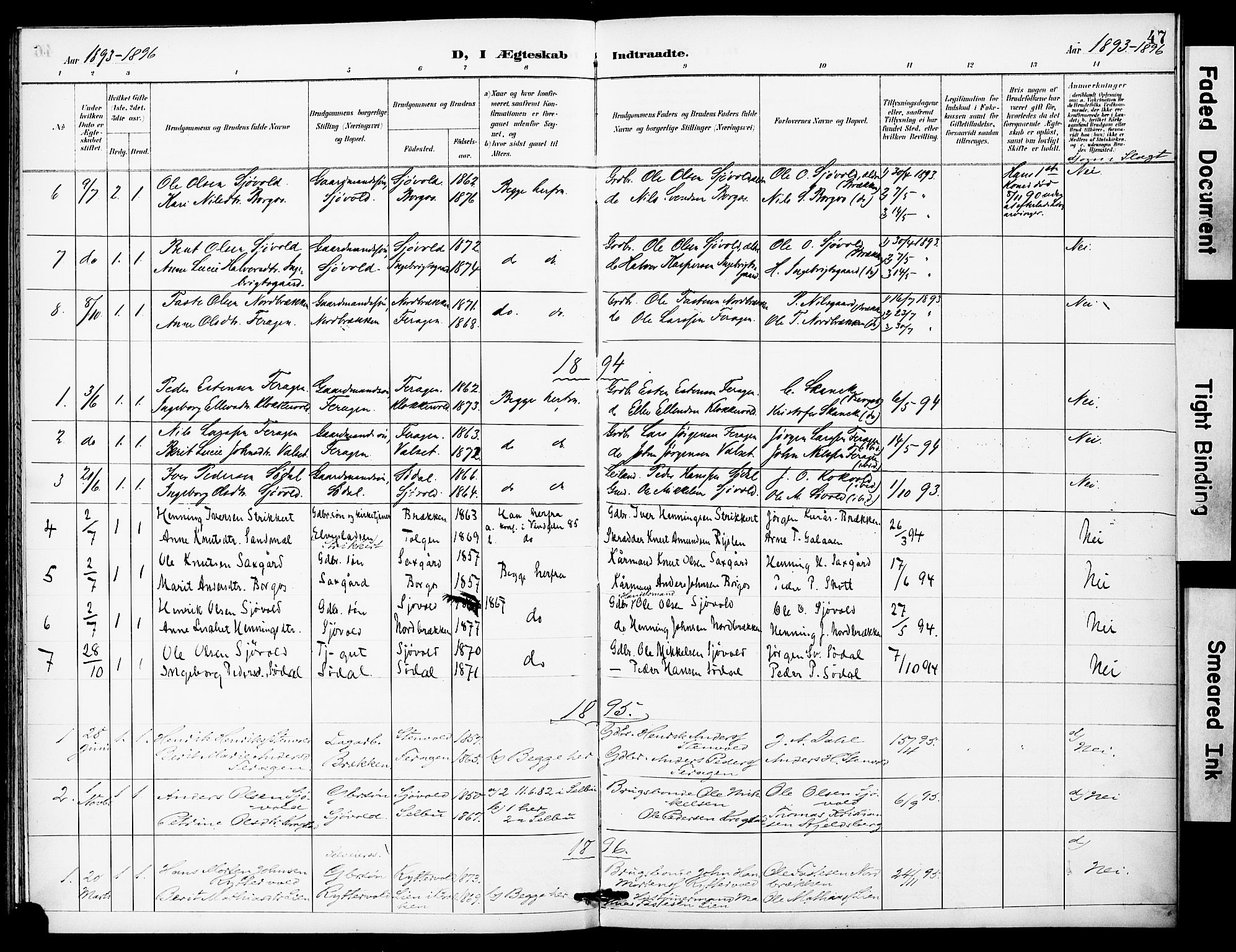 Ministerialprotokoller, klokkerbøker og fødselsregistre - Sør-Trøndelag, AV/SAT-A-1456/683/L0948: Parish register (official) no. 683A01, 1891-1902, p. 47