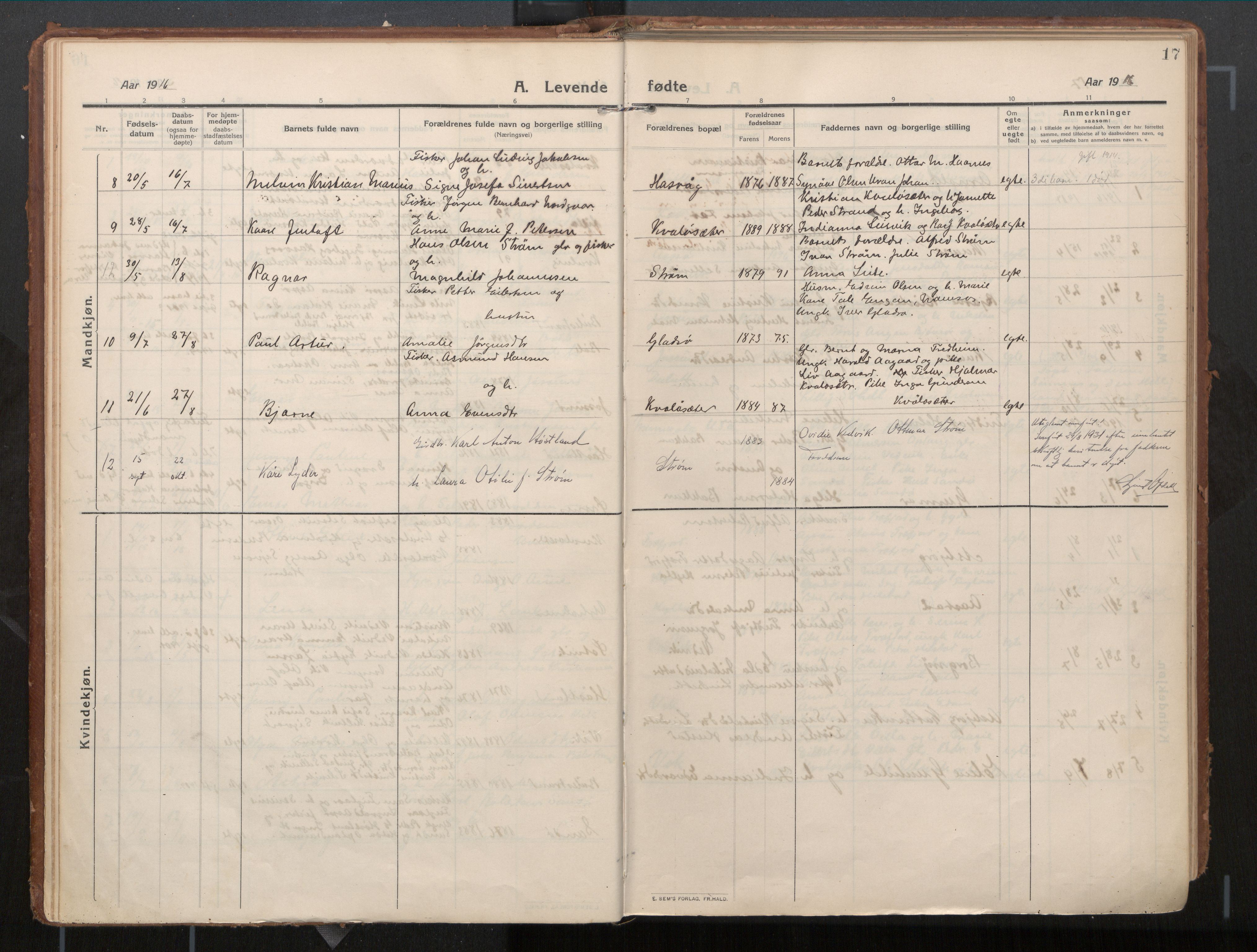 Ministerialprotokoller, klokkerbøker og fødselsregistre - Nord-Trøndelag, SAT/A-1458/771/L0598: Parish register (official) no. 771A05, 1911-1937, p. 17
