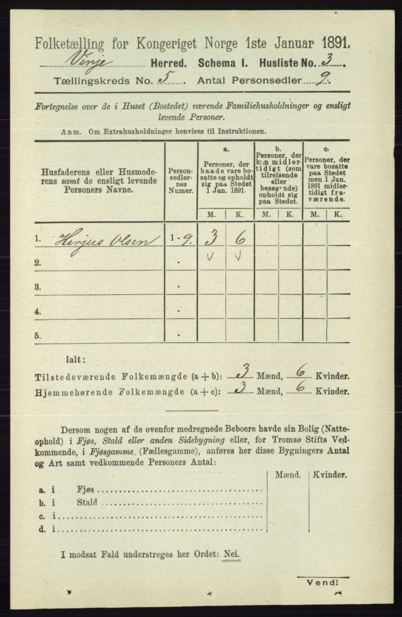 RA, 1891 census for 0834 Vinje, 1891, p. 1008