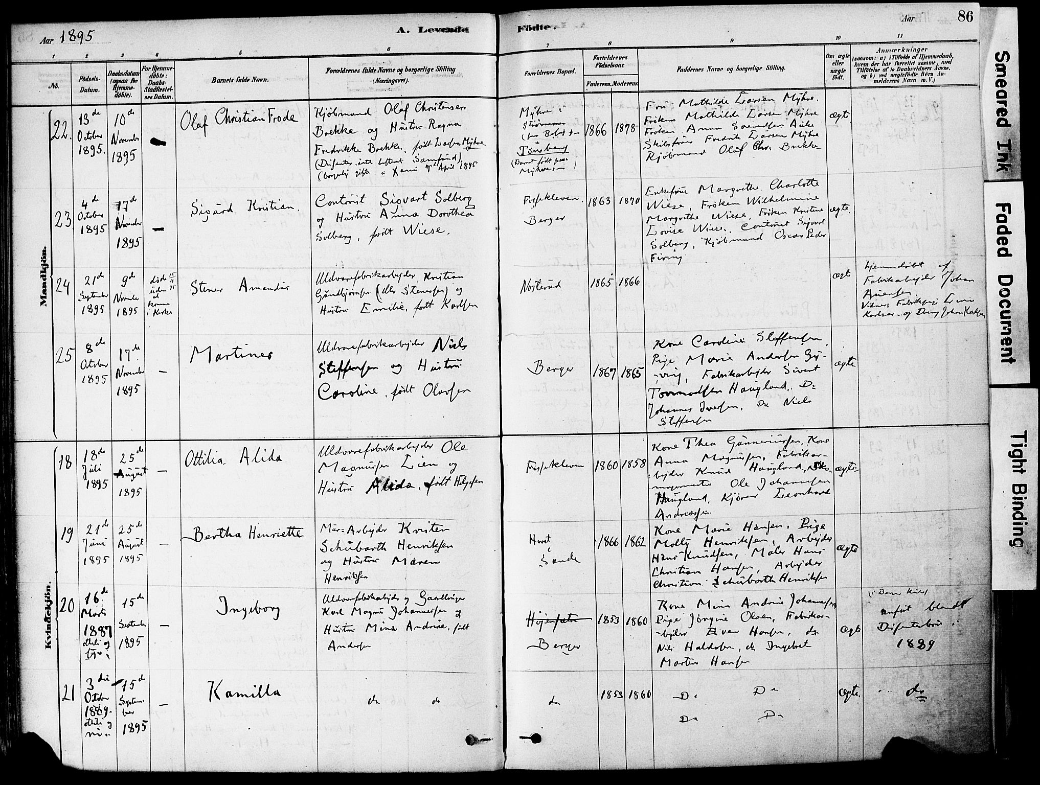 Strømm kirkebøker, AV/SAKO-A-322/F/Fa/L0004: Parish register (official) no. I 4, 1878-1899, p. 86