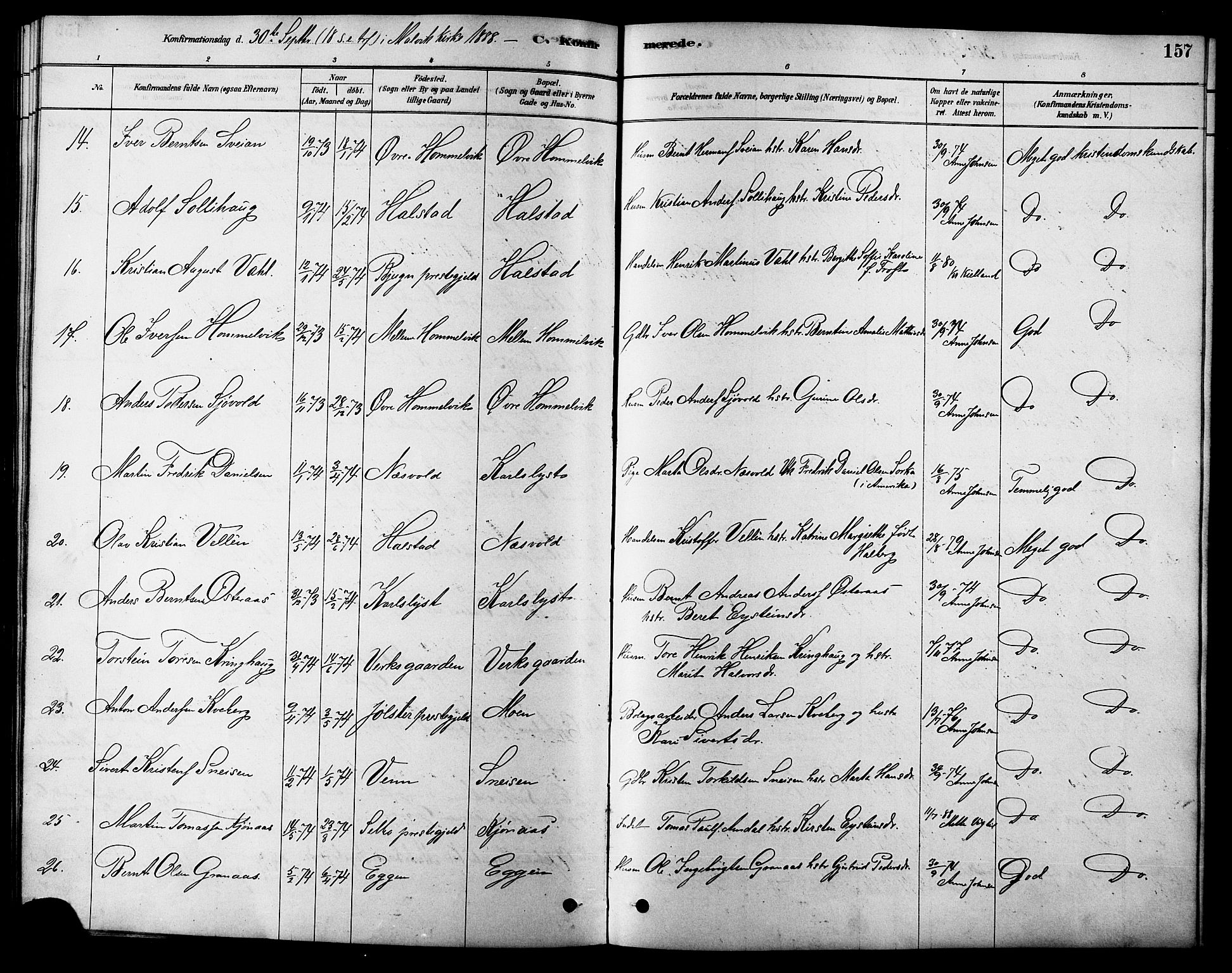 Ministerialprotokoller, klokkerbøker og fødselsregistre - Sør-Trøndelag, SAT/A-1456/616/L0423: Parish register (copy) no. 616C06, 1878-1903, p. 157
