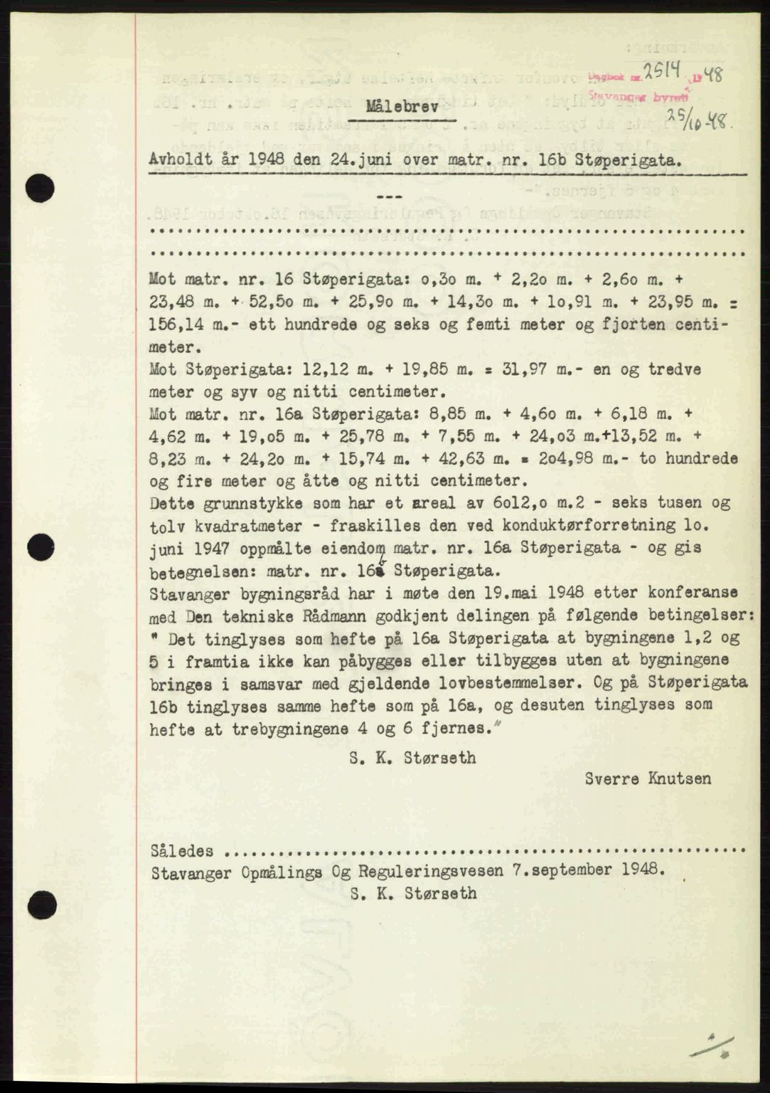 Stavanger byrett, SAST/A-100455/002/G/Gb/L0023: Mortgage book no. A12, 1948-1949, Diary no: : 2514/1948