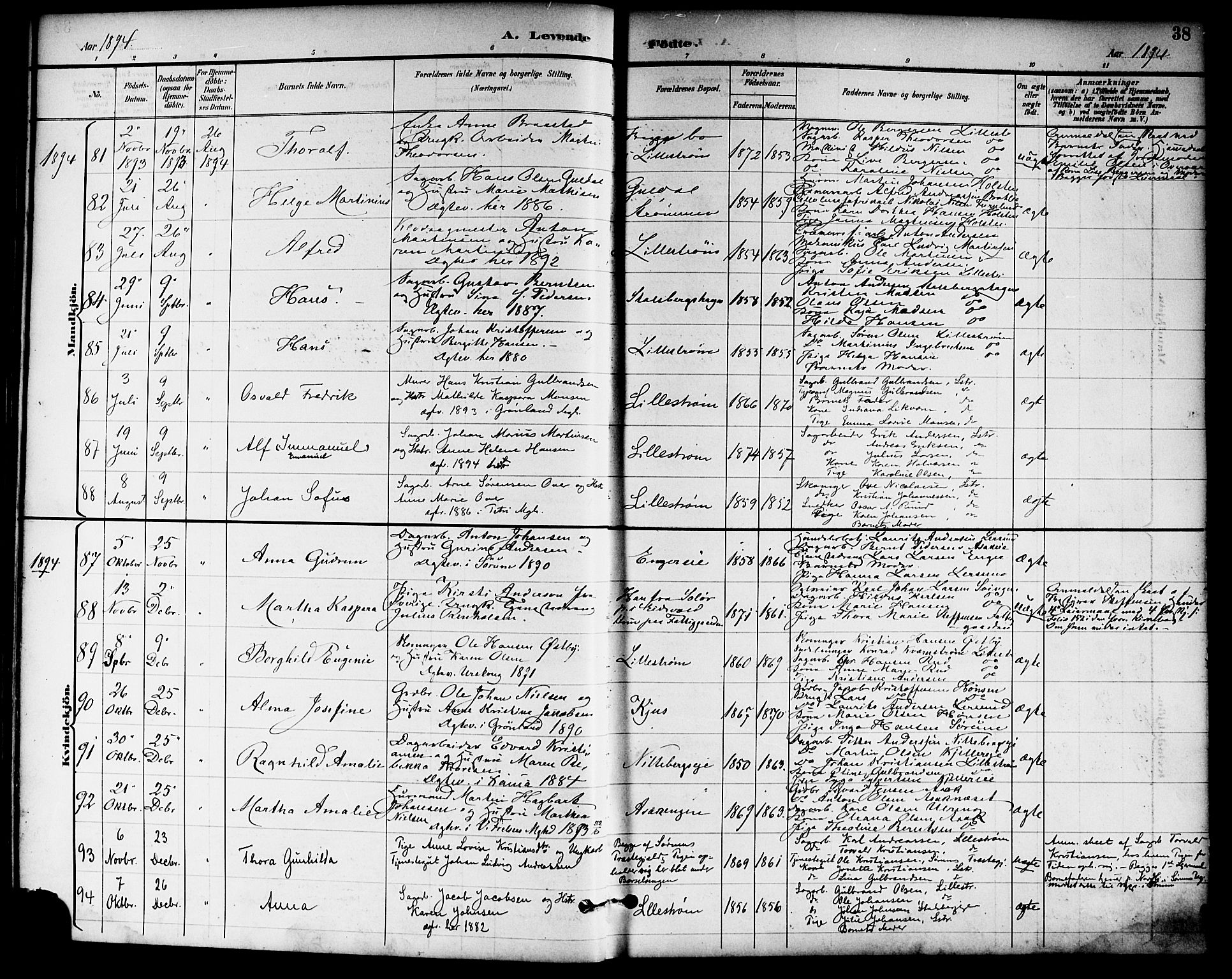 Skedsmo prestekontor Kirkebøker, SAO/A-10033a/F/Fa/L0014: Parish register (official) no. I 14, 1892-1901, p. 38