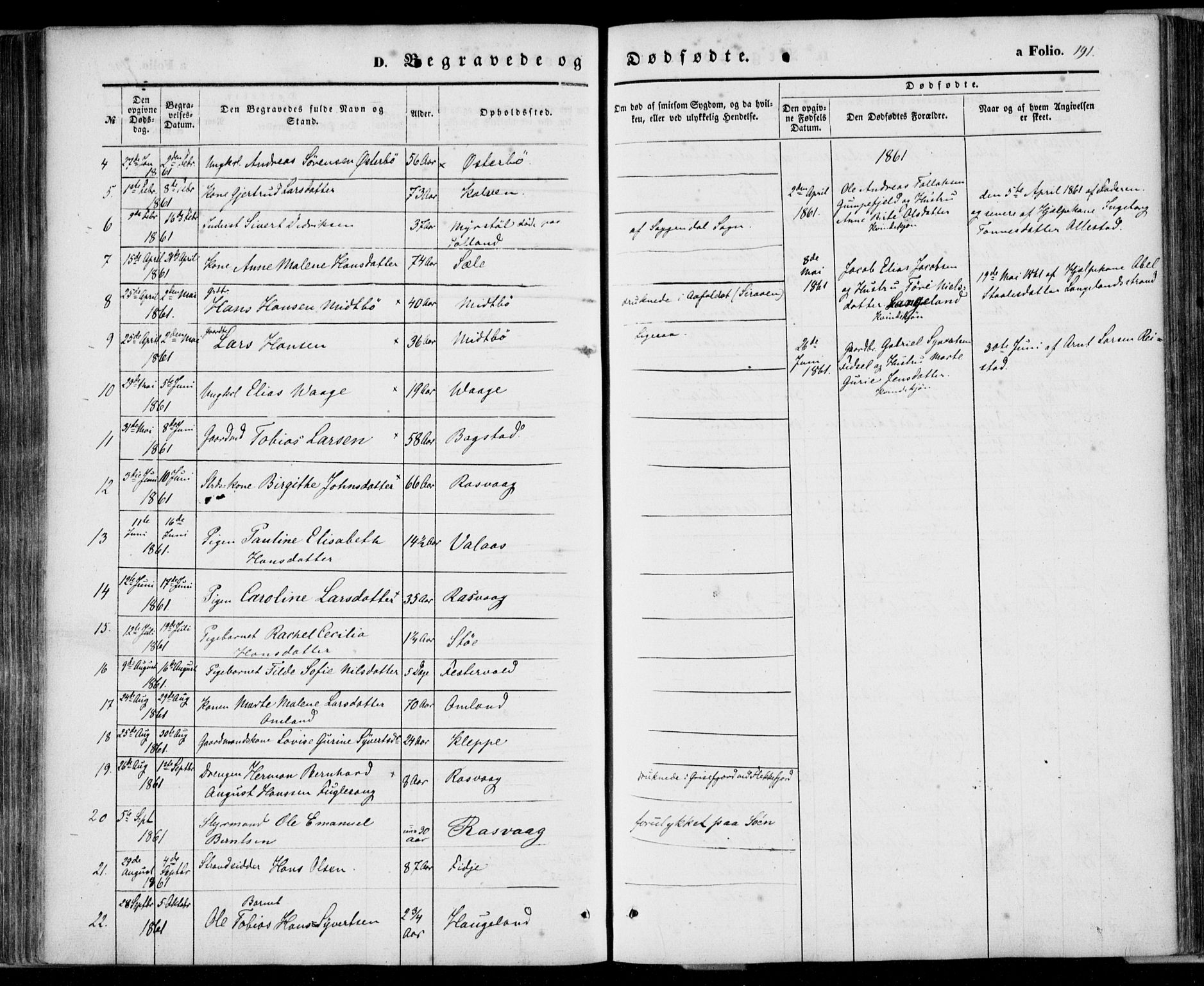 Flekkefjord sokneprestkontor, SAK/1111-0012/F/Fa/Fab/L0004: Parish register (official) no. A 4, 1850-1875, p. 191
