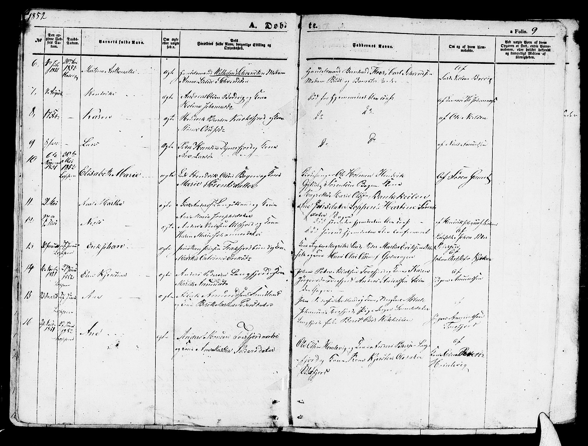 Loppa sokneprestkontor, AV/SATØ-S-1339/H/Hb/L0002klokker: Parish register (copy) no. 2, 1850-1880, p. 9