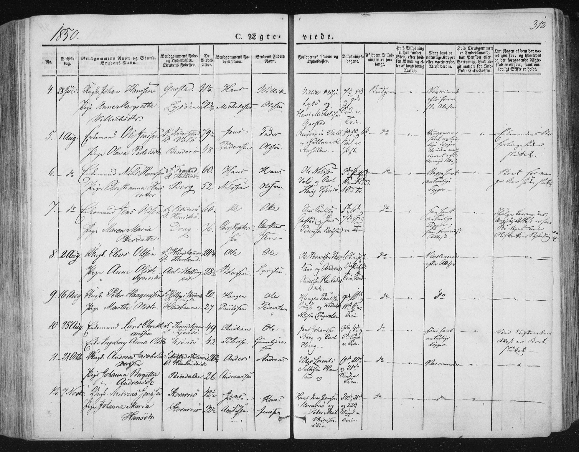 Ministerialprotokoller, klokkerbøker og fødselsregistre - Nord-Trøndelag, SAT/A-1458/784/L0669: Parish register (official) no. 784A04, 1829-1859, p. 312