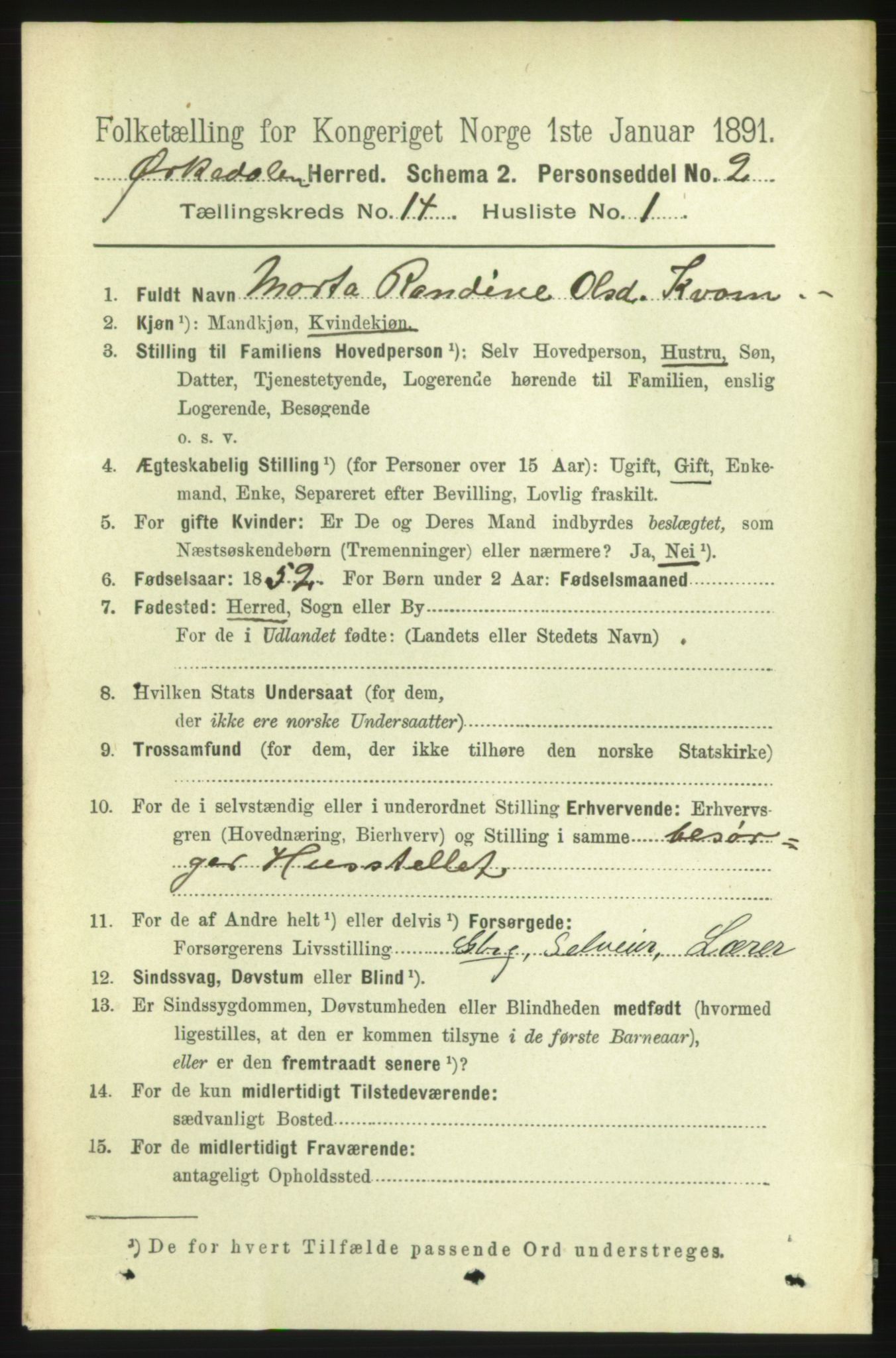 RA, 1891 census for 1638 Orkdal, 1891, p. 6551