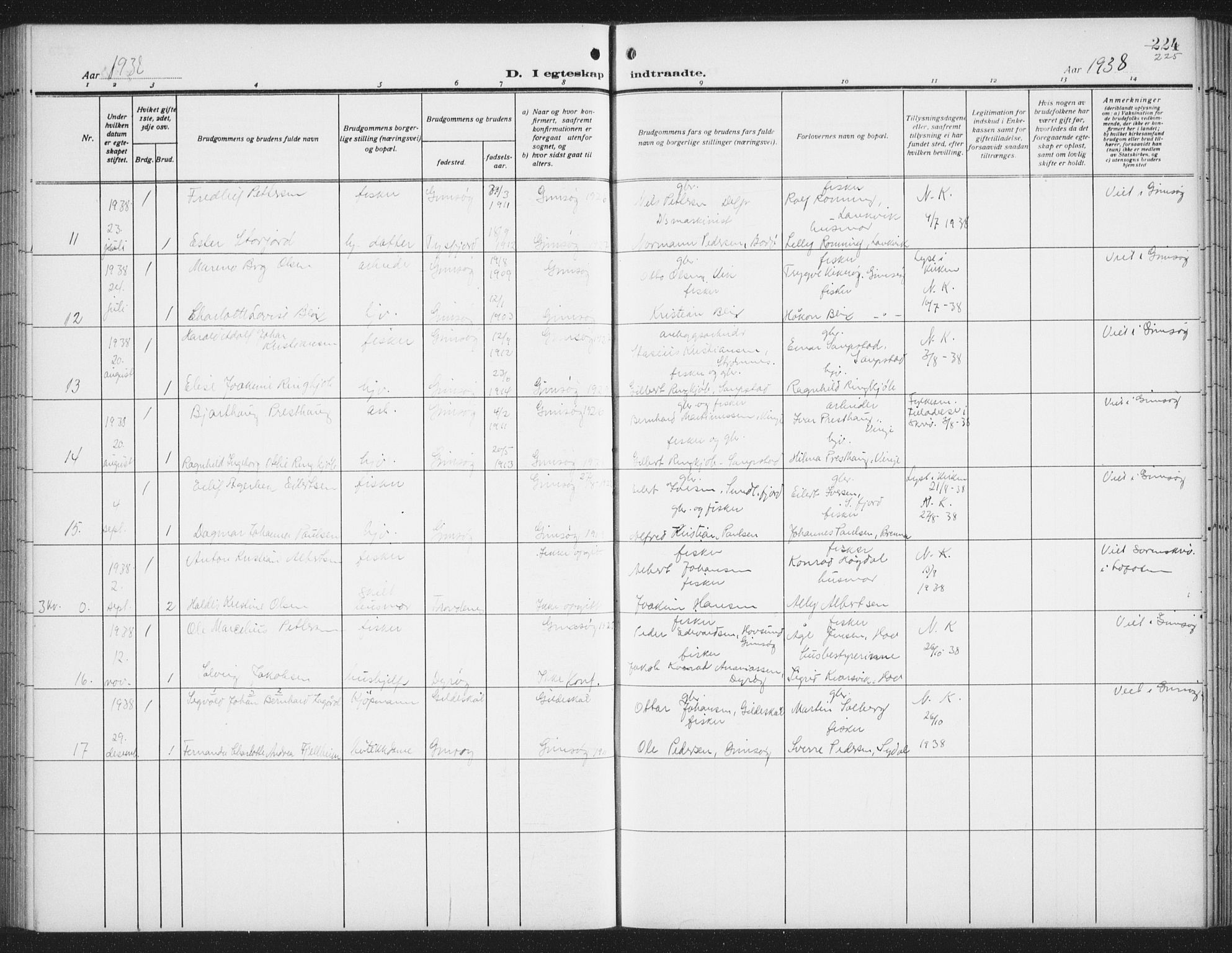 Ministerialprotokoller, klokkerbøker og fødselsregistre - Nordland, AV/SAT-A-1459/876/L1106: Parish register (copy) no. 876C05, 1915-1942, p. 225