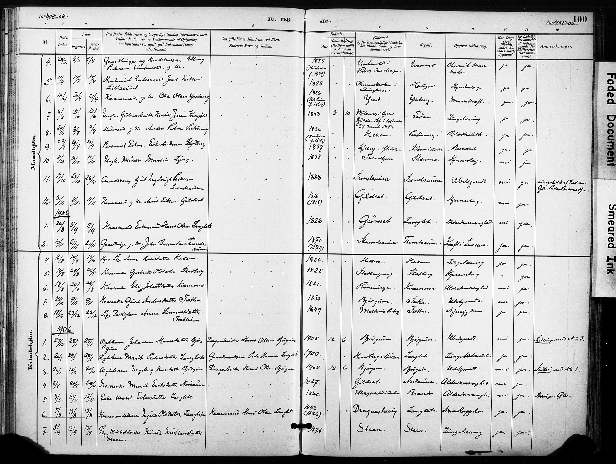 Ministerialprotokoller, klokkerbøker og fødselsregistre - Sør-Trøndelag, AV/SAT-A-1456/685/L0973: Parish register (official) no. 685A10, 1891-1907, p. 100